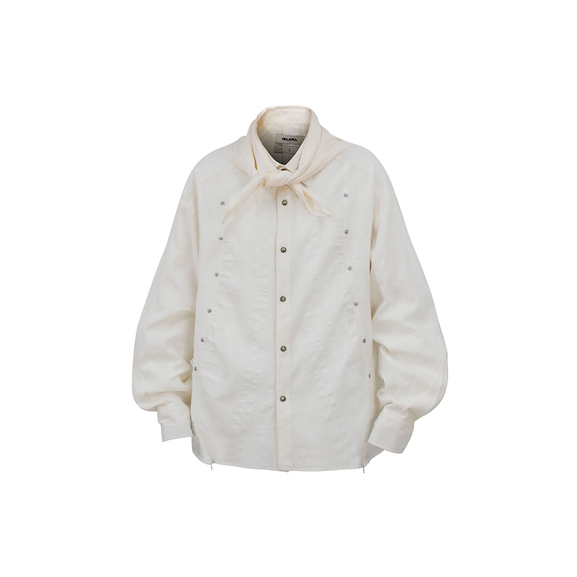 RELABEL Studded Detachable Scarf Shirt White, premium urban and streetwear designers apparel on PROJECTISR.com, RELABEL