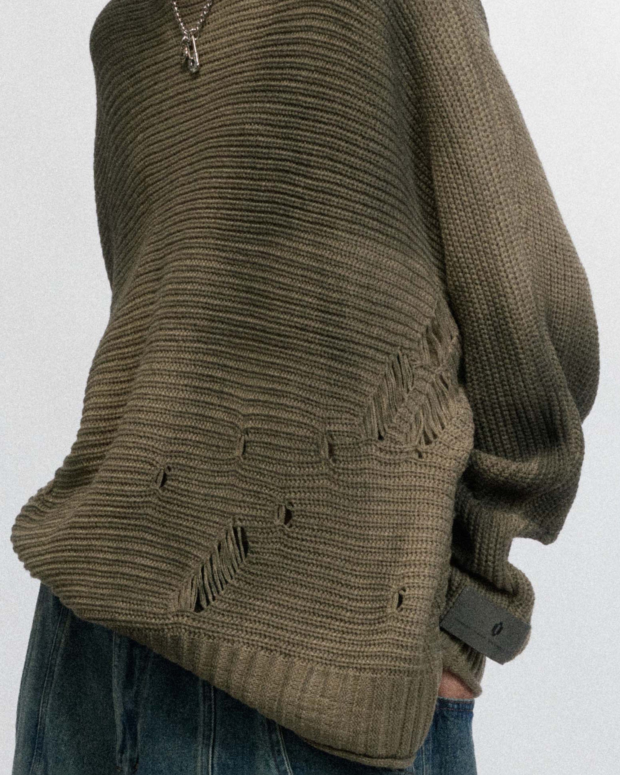 OVDY Faded Ripped Raw Edge Sweater