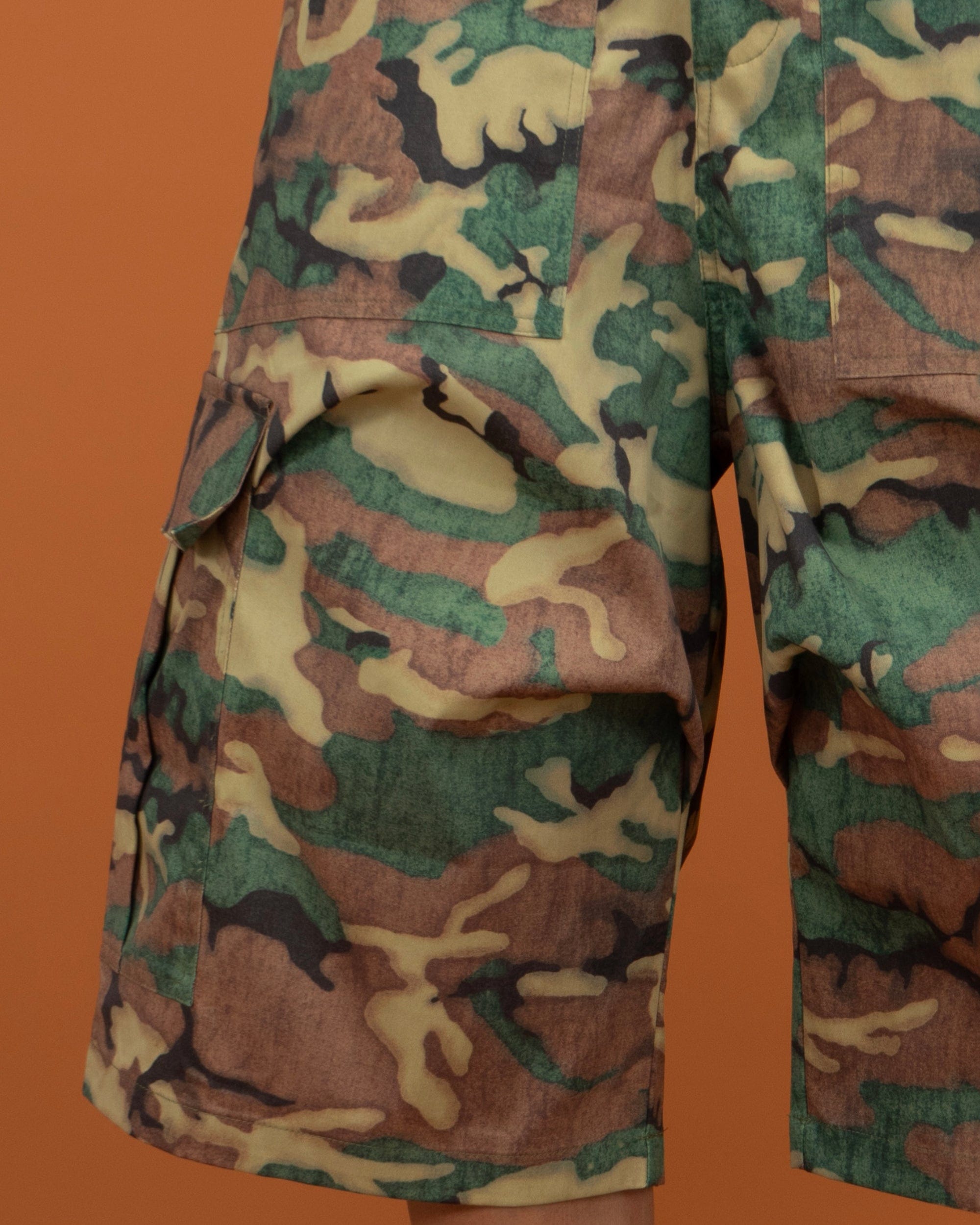 CLP Washed Crinkled Camo Cargo Shorts