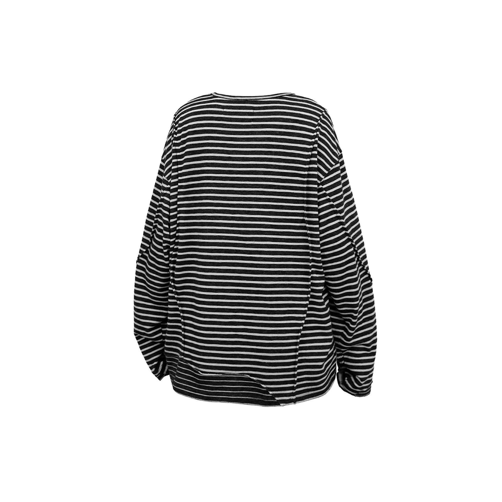 RELABEL Striped Pleated Henley Long-Sleeve Tee, premium urban and streetwear designers apparel on PROJECTISR.com, RELABEL