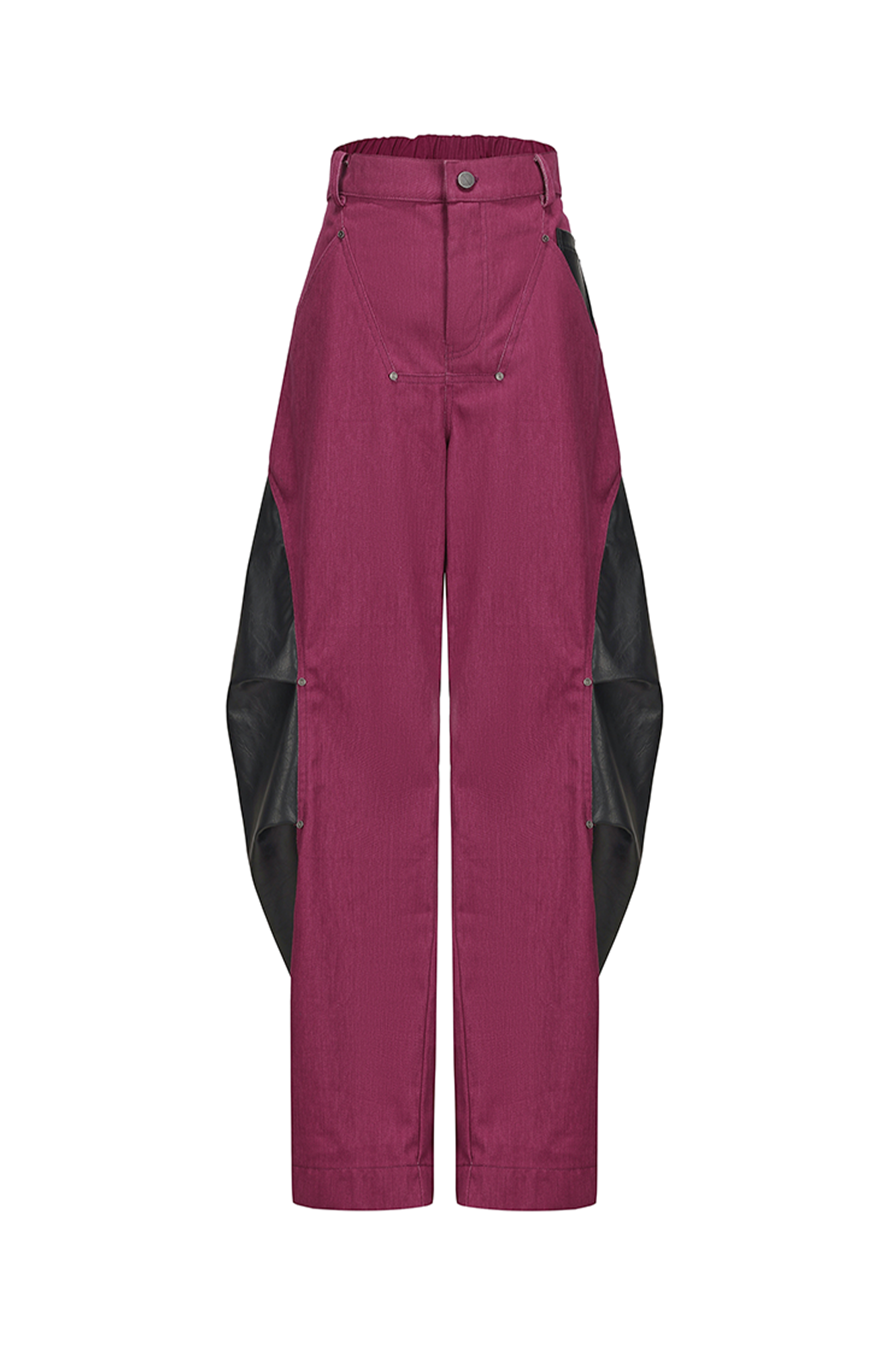 VANN VALRENCE Faux Leather-Paneled Barrel Jeans