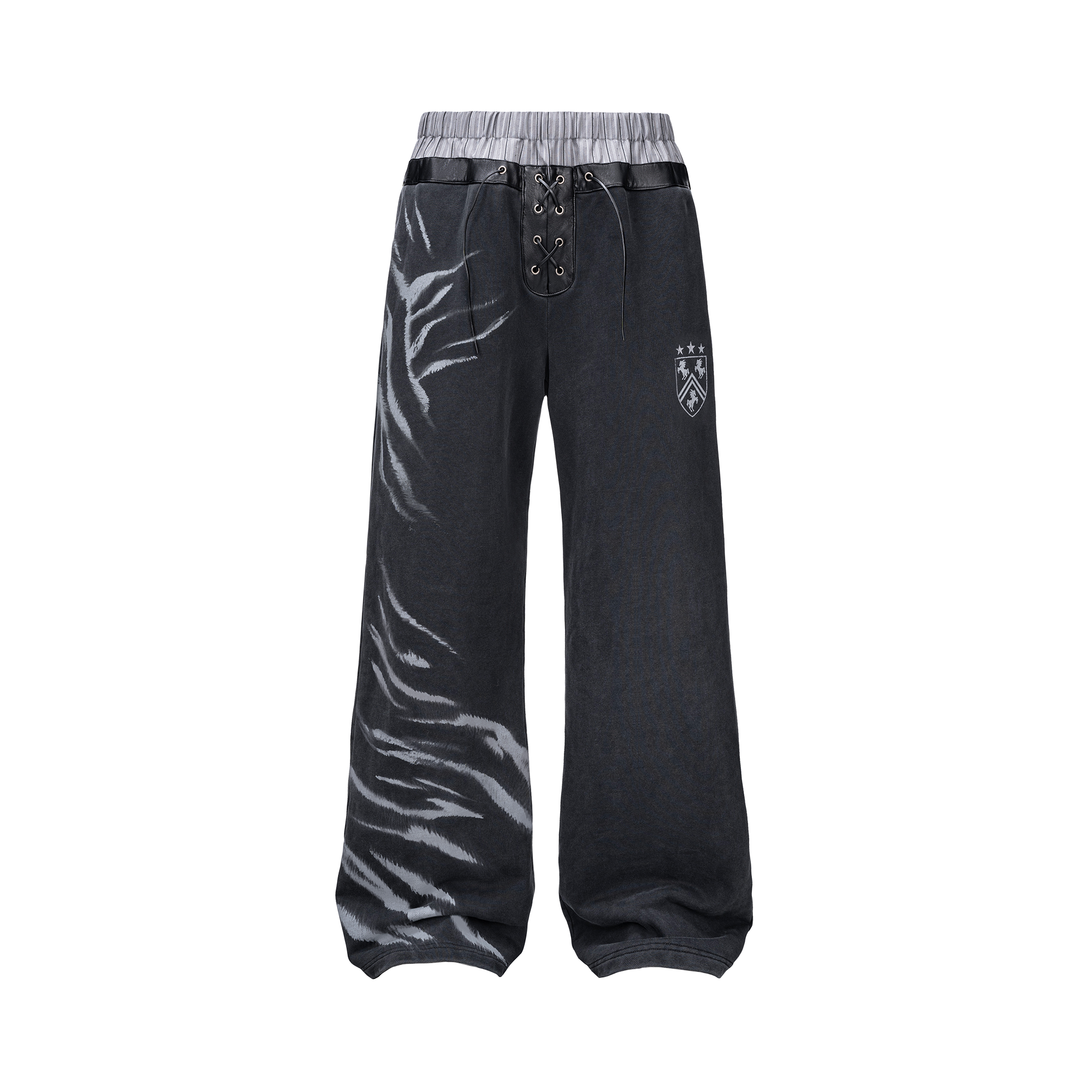 ESAIAS Washed Zebra Print Double-Waist Sweatpants
