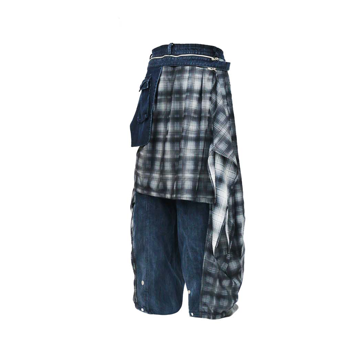 RELABEL Deconstructed Plaid Layered Fleece Cargo Jeans