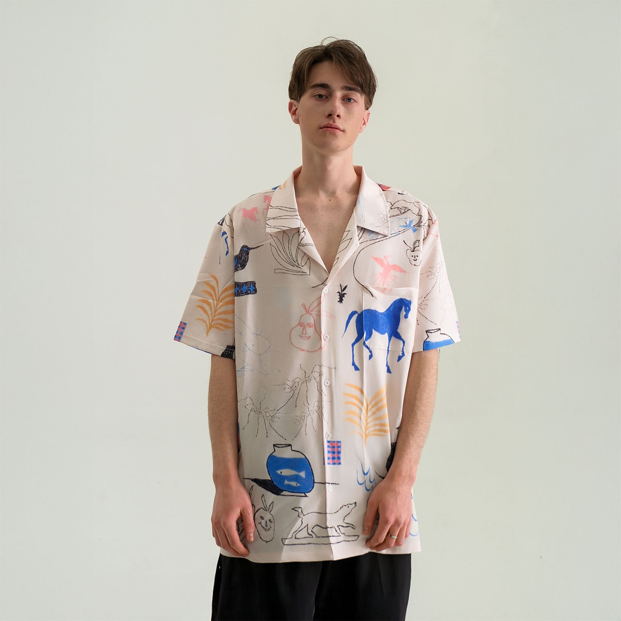 WIID Doodle Sketch Full-Print Cuban Half Shirt, premium urban and streetwear designers apparel on PROJECTISR.com, WIID