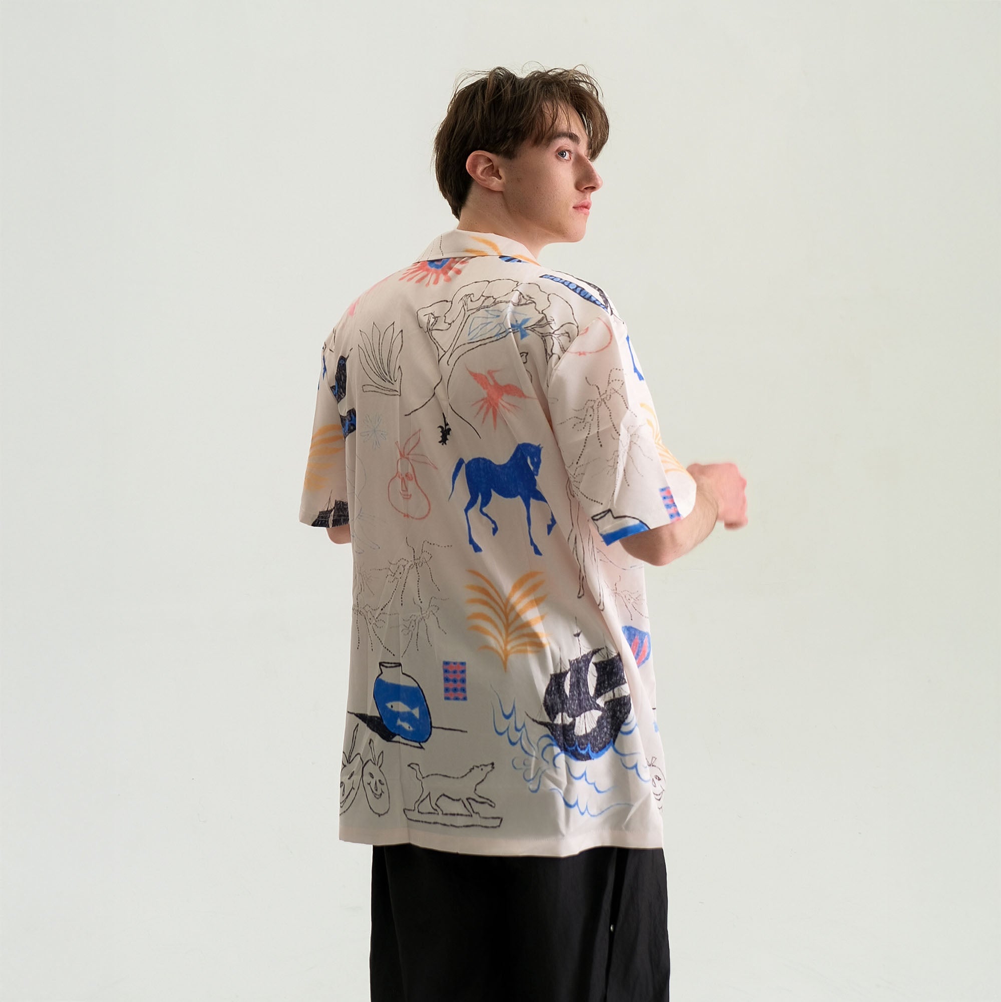 WIID Doodle Sketch Full-Print Cuban Half Shirt, premium urban and streetwear designers apparel on PROJECTISR.com, WIID