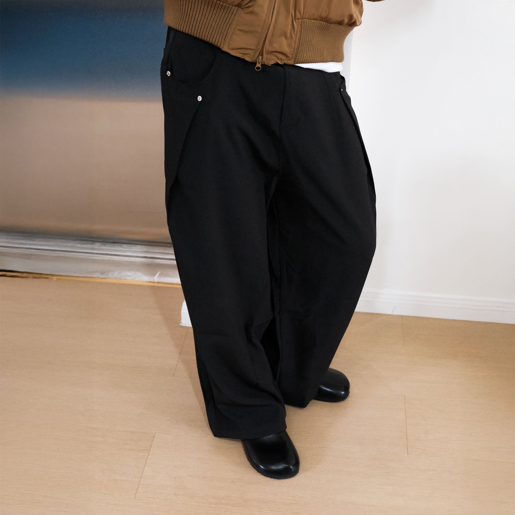 WIID Slanted Pleat Wide-Leg Trousers, premium urban and streetwear designers apparel on PROJECTISR.com, WIID