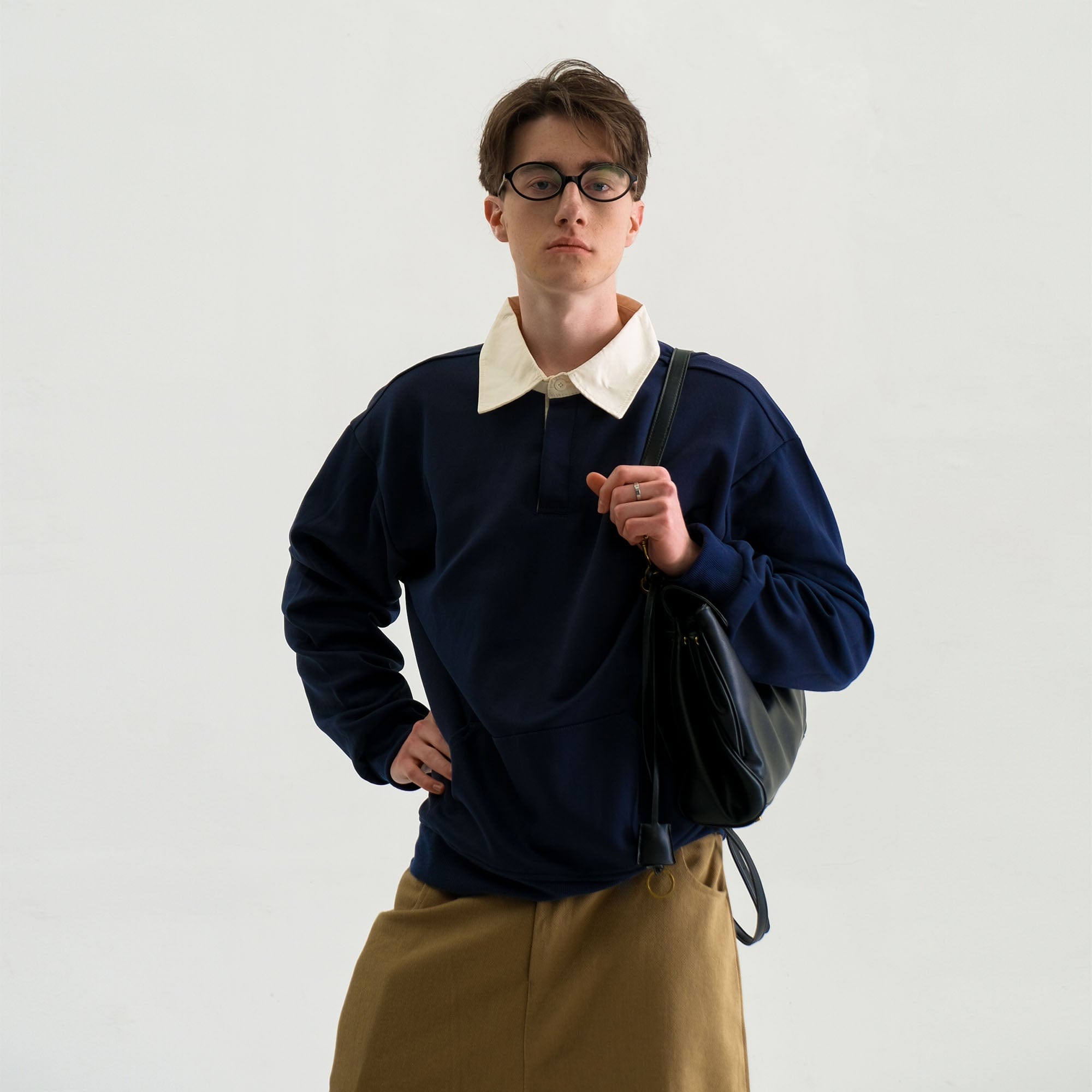 WIID Preppy Contrast-Collar Polo Sweatshirt, M WIID Preppy Contrast-Collar Polo Sweatshirt, M