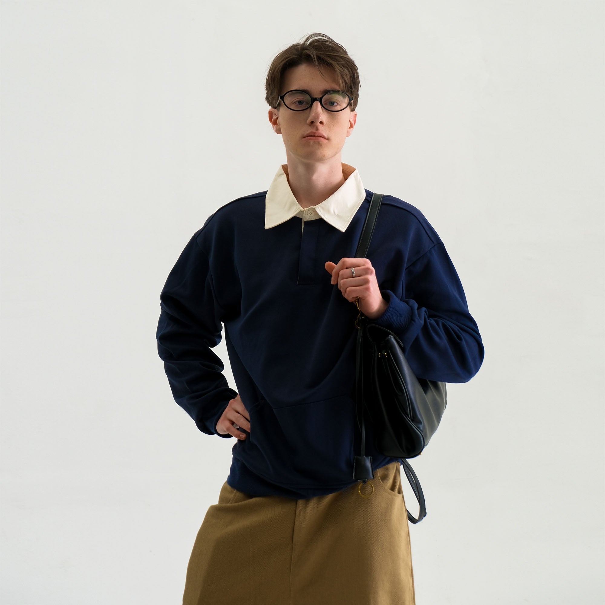 WIID Preppy Contrast-Collar Polo Sweatshirt, premium urban and streetwear designers apparel on PROJECTISR.com, WIID