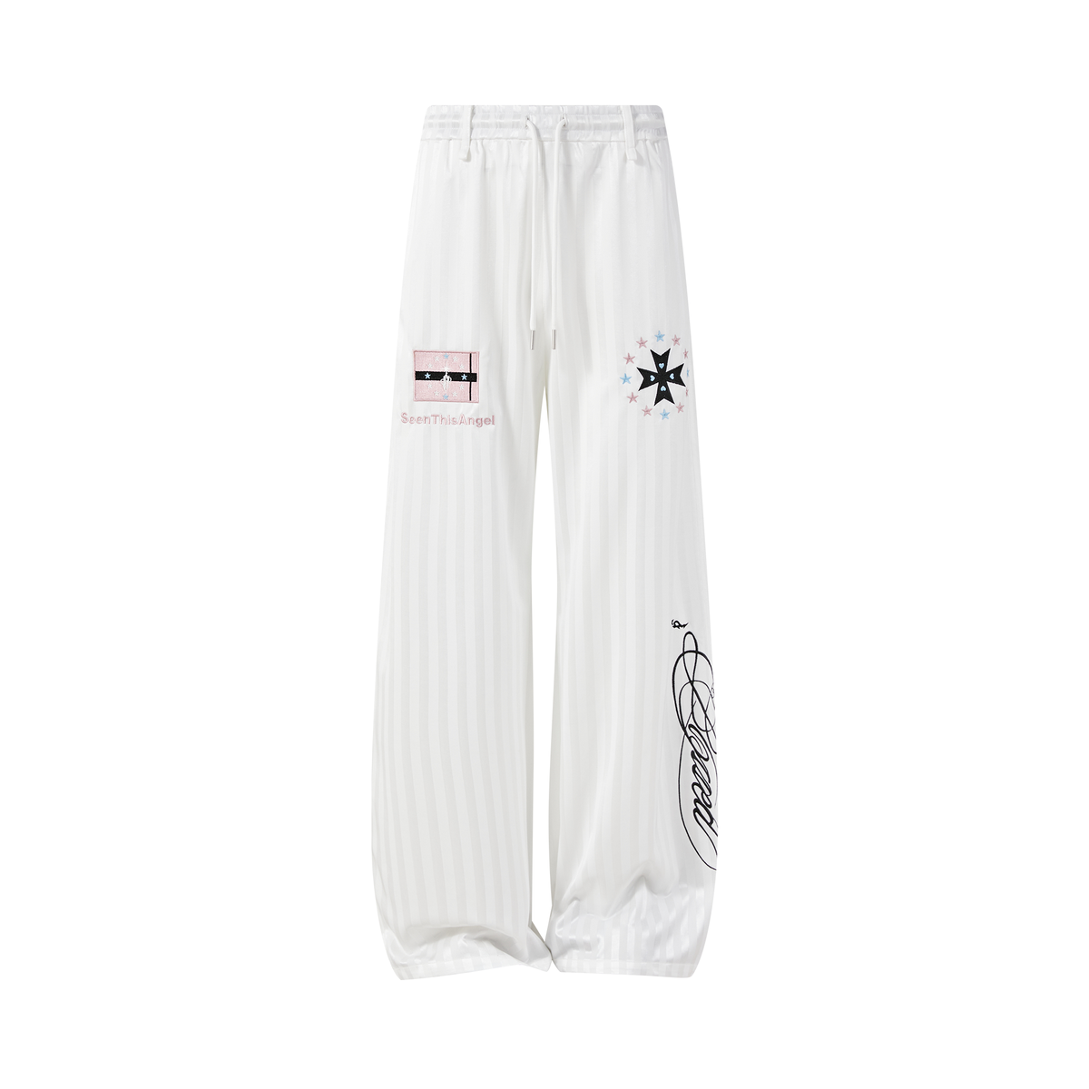 PASET Striped Embroidered Wide-Leg Pants