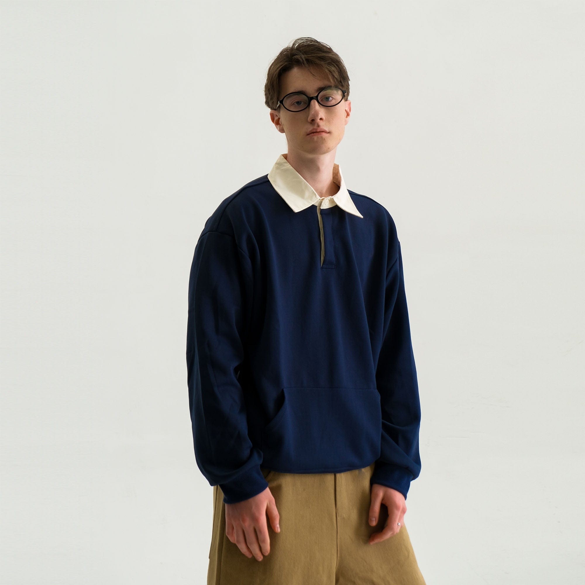 WIID Preppy Contrast-Collar Polo Sweatshirt, M WIID Preppy Contrast-Collar Polo Sweatshirt, M