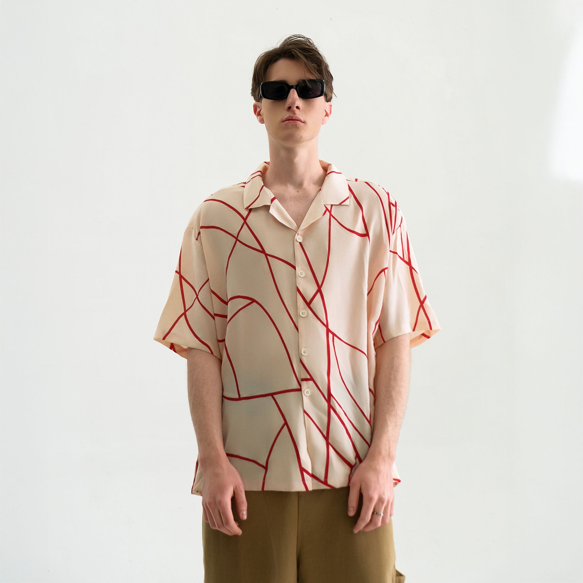 WIID Abstract Line Oversized Cuban Half Shirt, premium urban and streetwear designers apparel on PROJECTISR.com, WIID