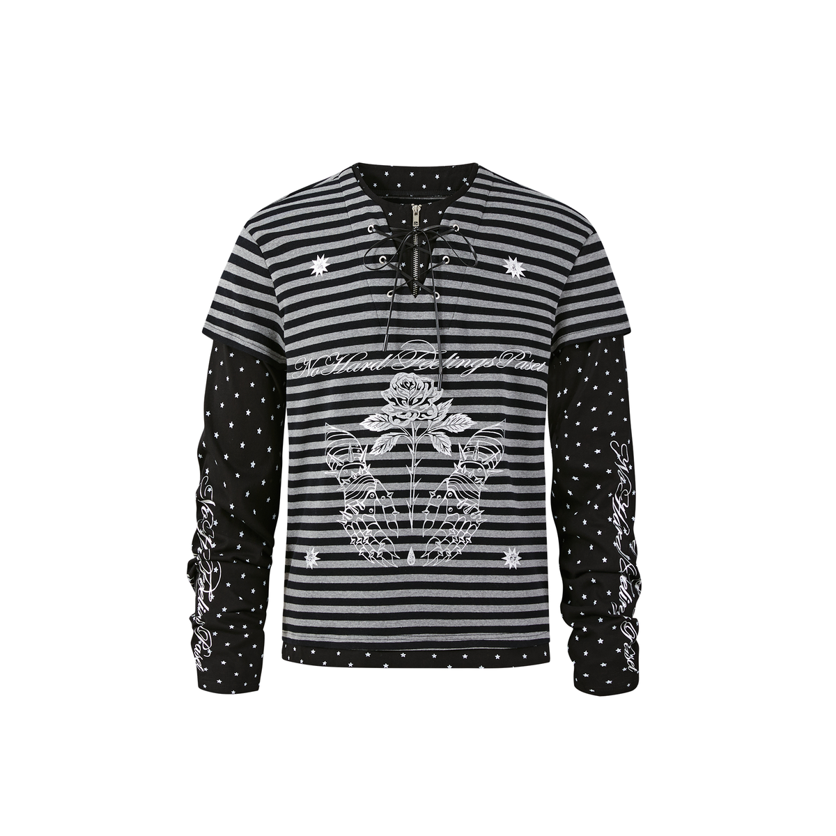 PASET Retro Striped Star Graphic Henley Long-Sleeve Tee