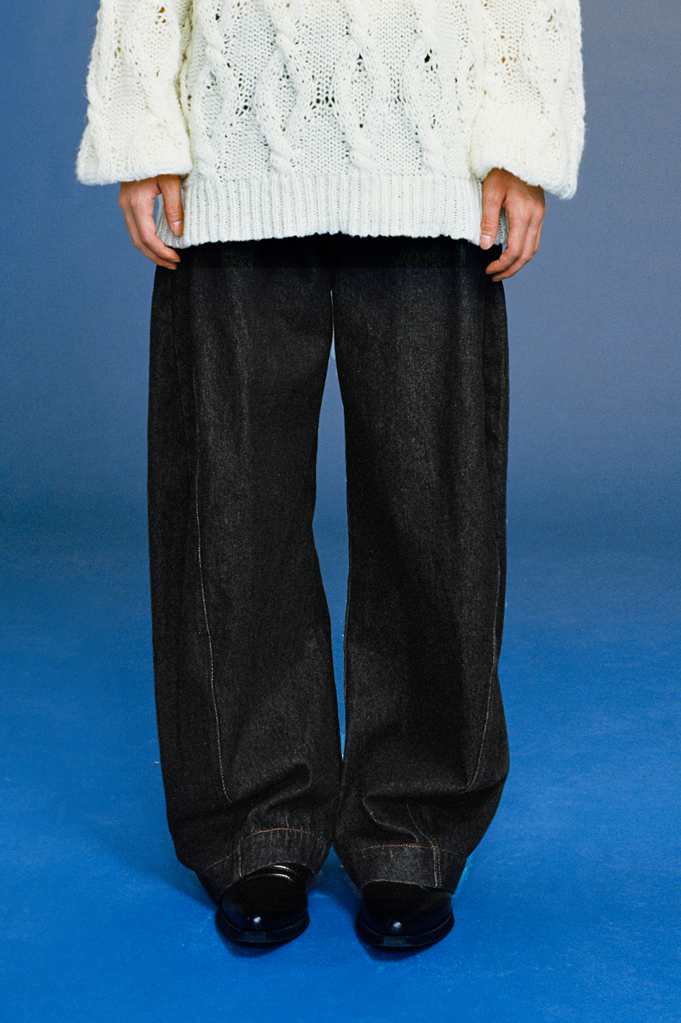 OPICLOTH Curved Panel Oversized Raw Jeans, premium urban and streetwear designers apparel on PROJECTISR.com, OPICLOTH