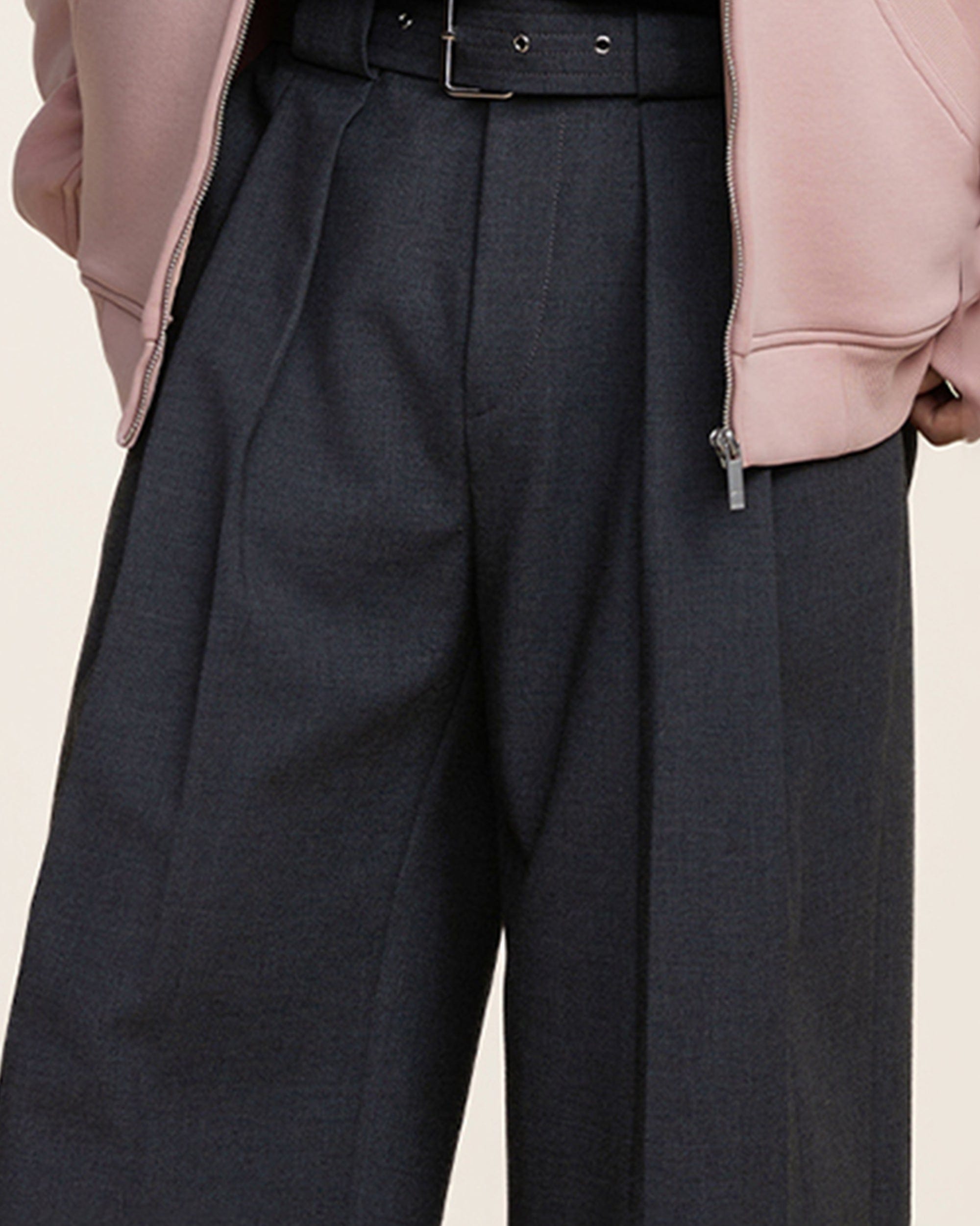 OPICLOTH Classic Pleated Belt Trousers