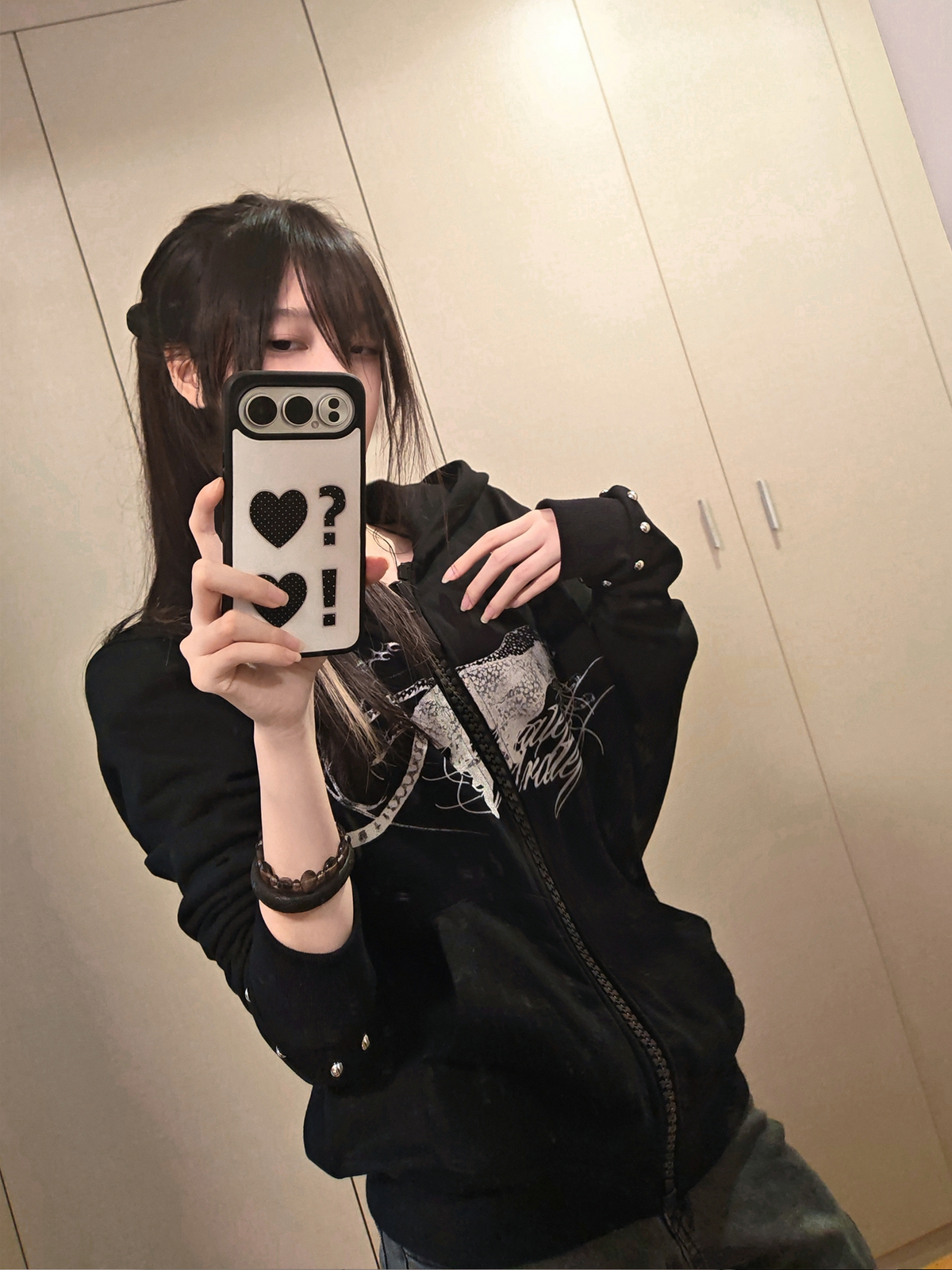 SAXGENWON Studded Zip-Up Iridescent Leopard Hoodie