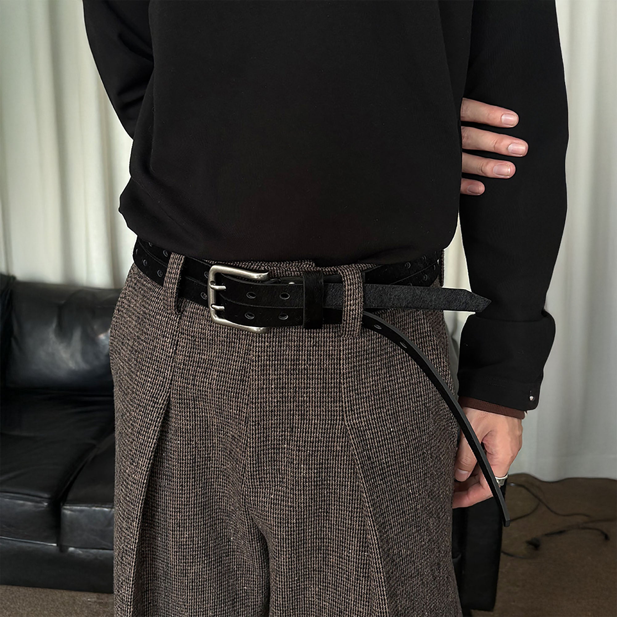 KREATE Perforated Double-Prong Faux Leather Belt, premium urban and streetwear designers apparel on PROJECTISR.com, KREATE