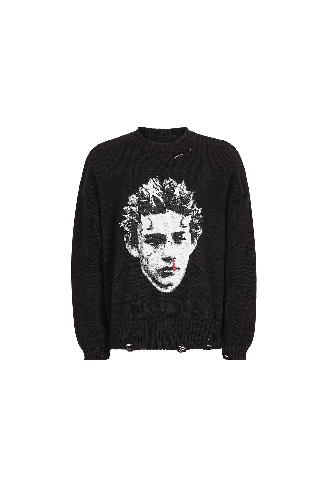 UNDERWATER Demon Portrait Distressed Sweater