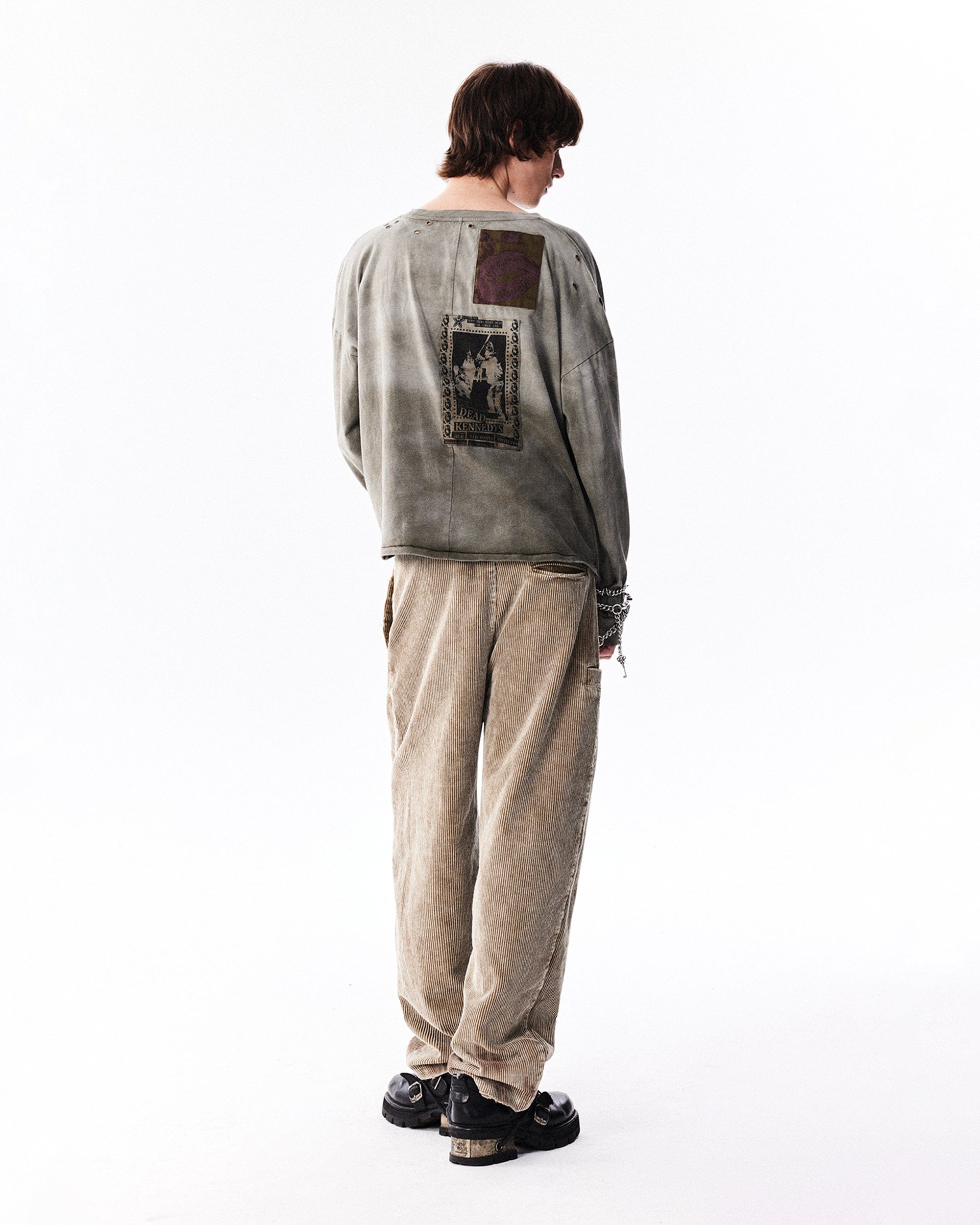 RICHILL Patchwork Ripped Washed Long-Sleeve Tee