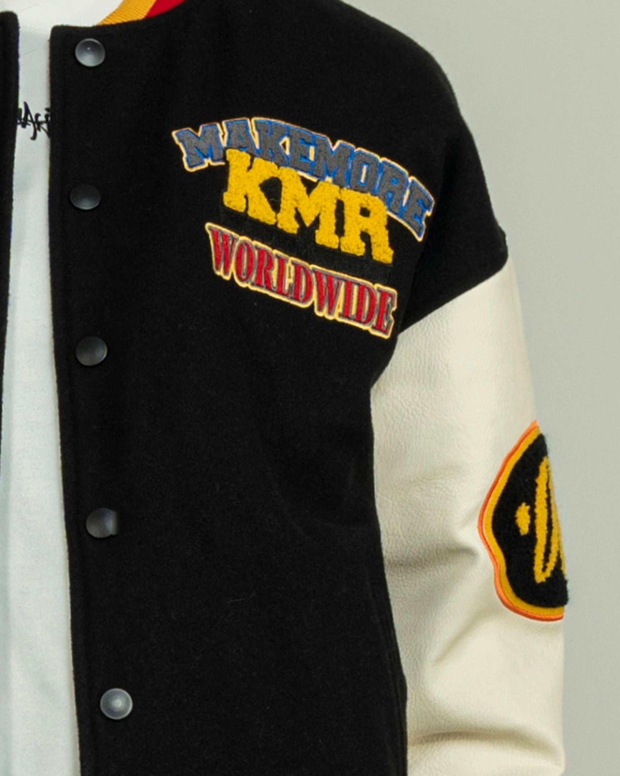 MAKEMORE KMR Patchwork Baseball Jacket, premium urban and streetwear designers apparel on PROJECTISR.com, MAKEMORE