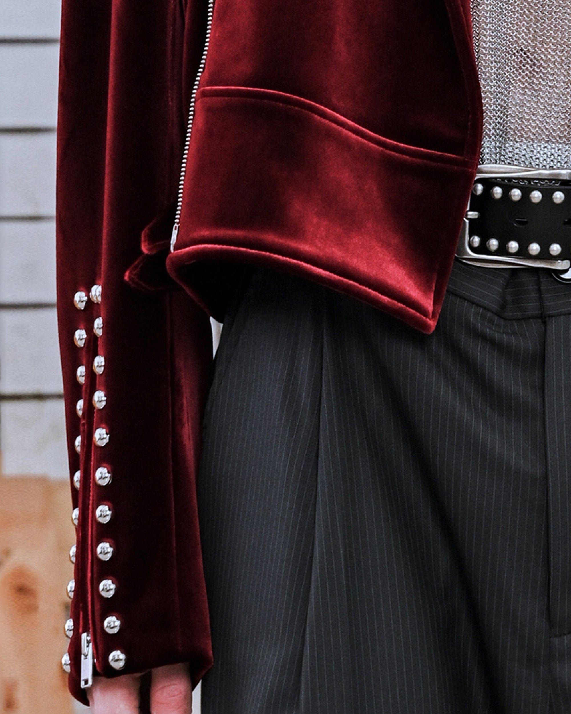 FACEONLAB Red Velvet Rivet Biker Jacket