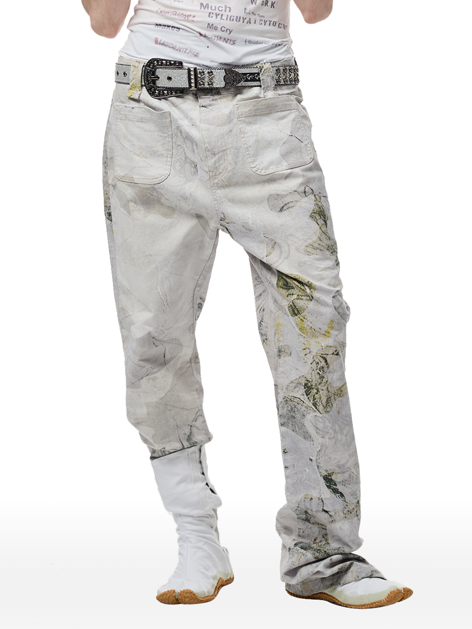 CYCYCY Floral Lace Full-Print Flared Jeans