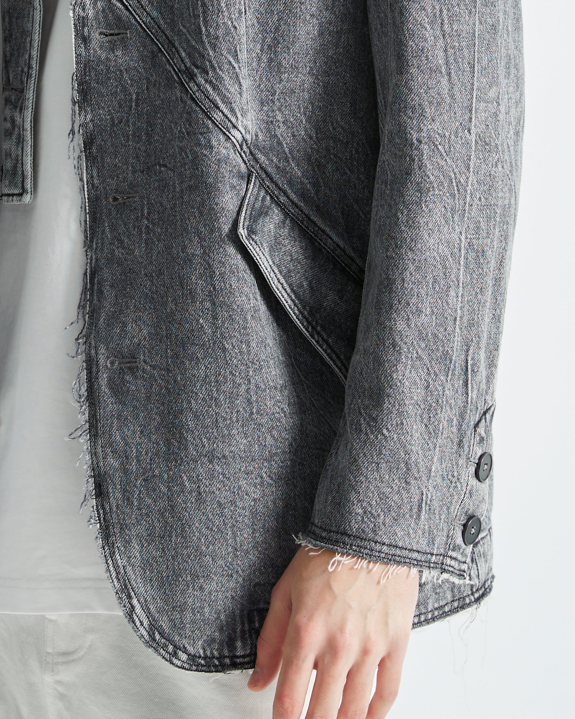 ORGANIC EMOTION Deconstructed Washed Detachable Collar Denim Blazer