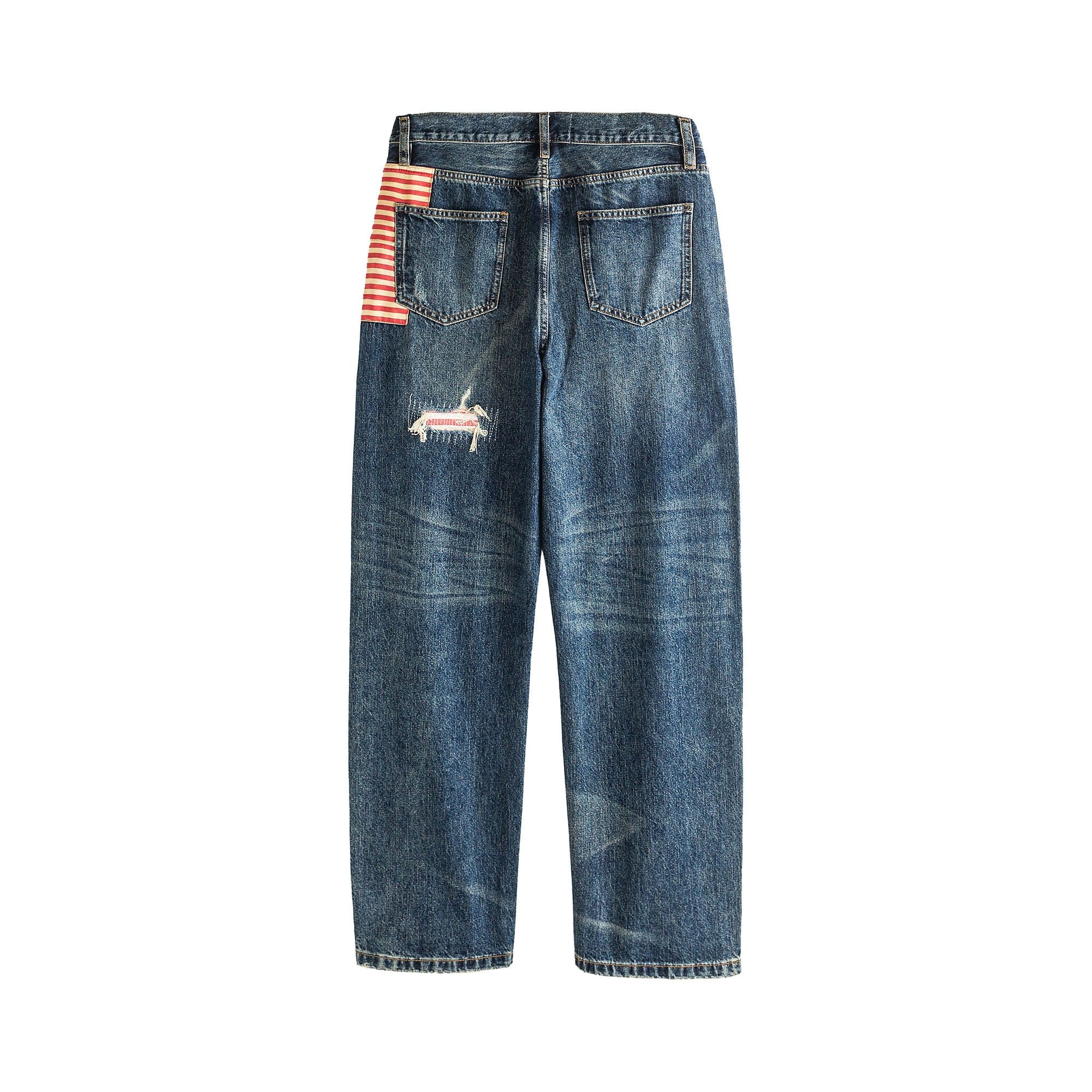ME DA IGUAL Striped Spliced Distressed Whiskered Jeans, premium urban and streetwear designers apparel on PROJECTISR.com, ME DA IGUAL
