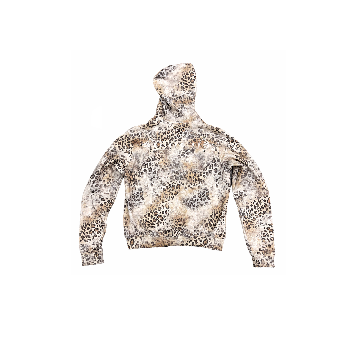 KLICK CLAK Washed Studded Leopard Print Zip-Up Hoodie