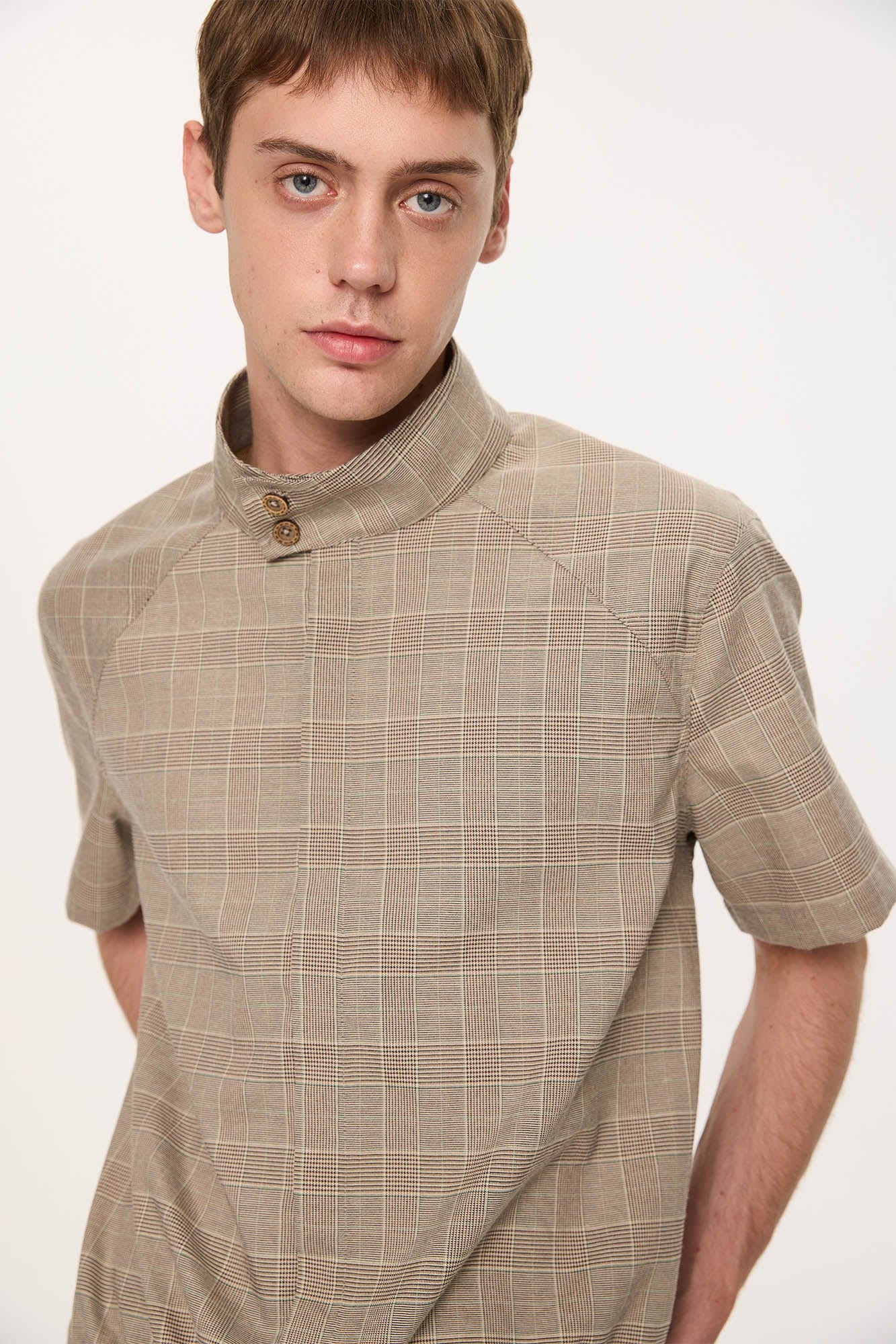 KREATE Harrington Stand-Collar Half Sleeve Shirt