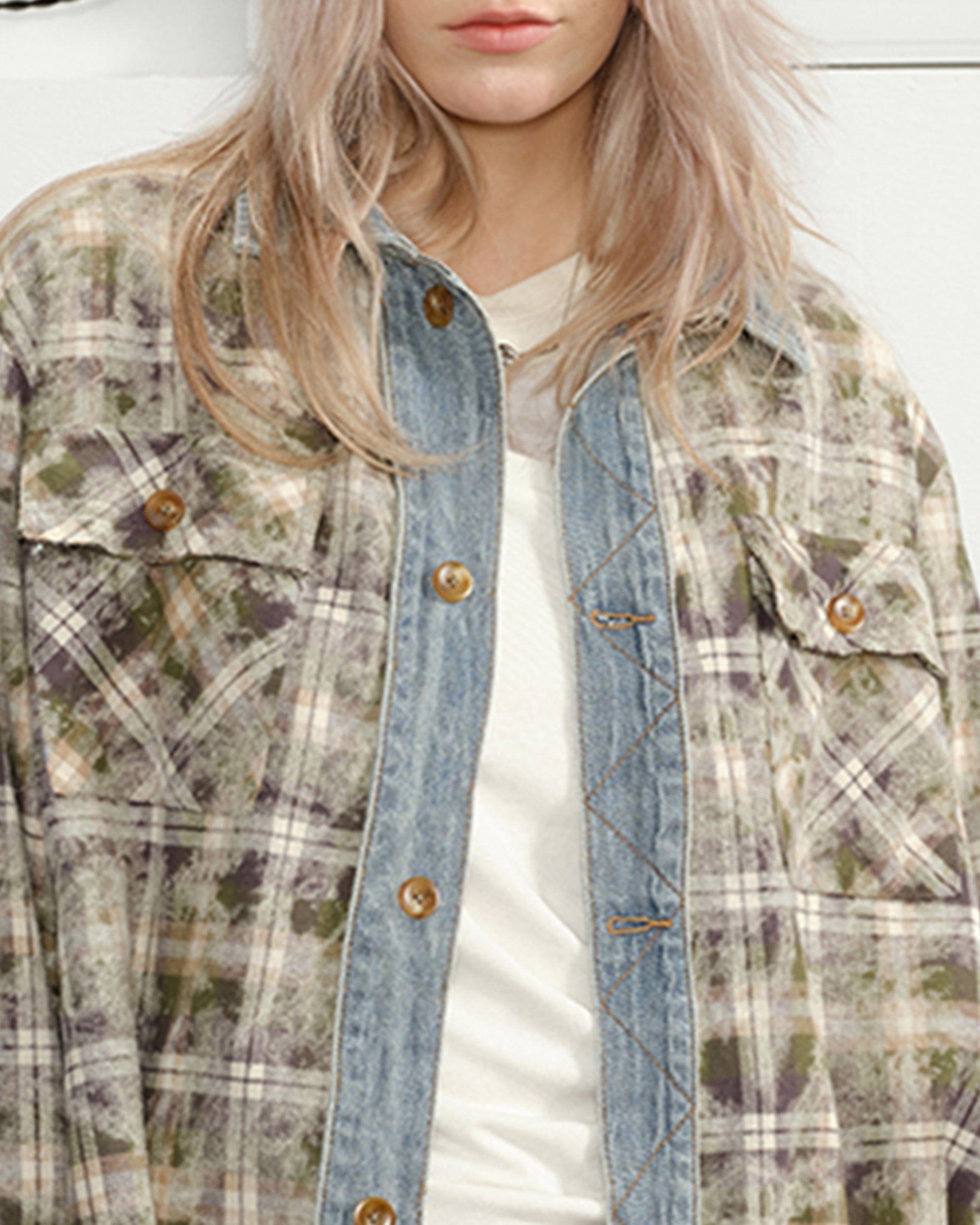 KREATE Denim Spliced  Macarons Jacket