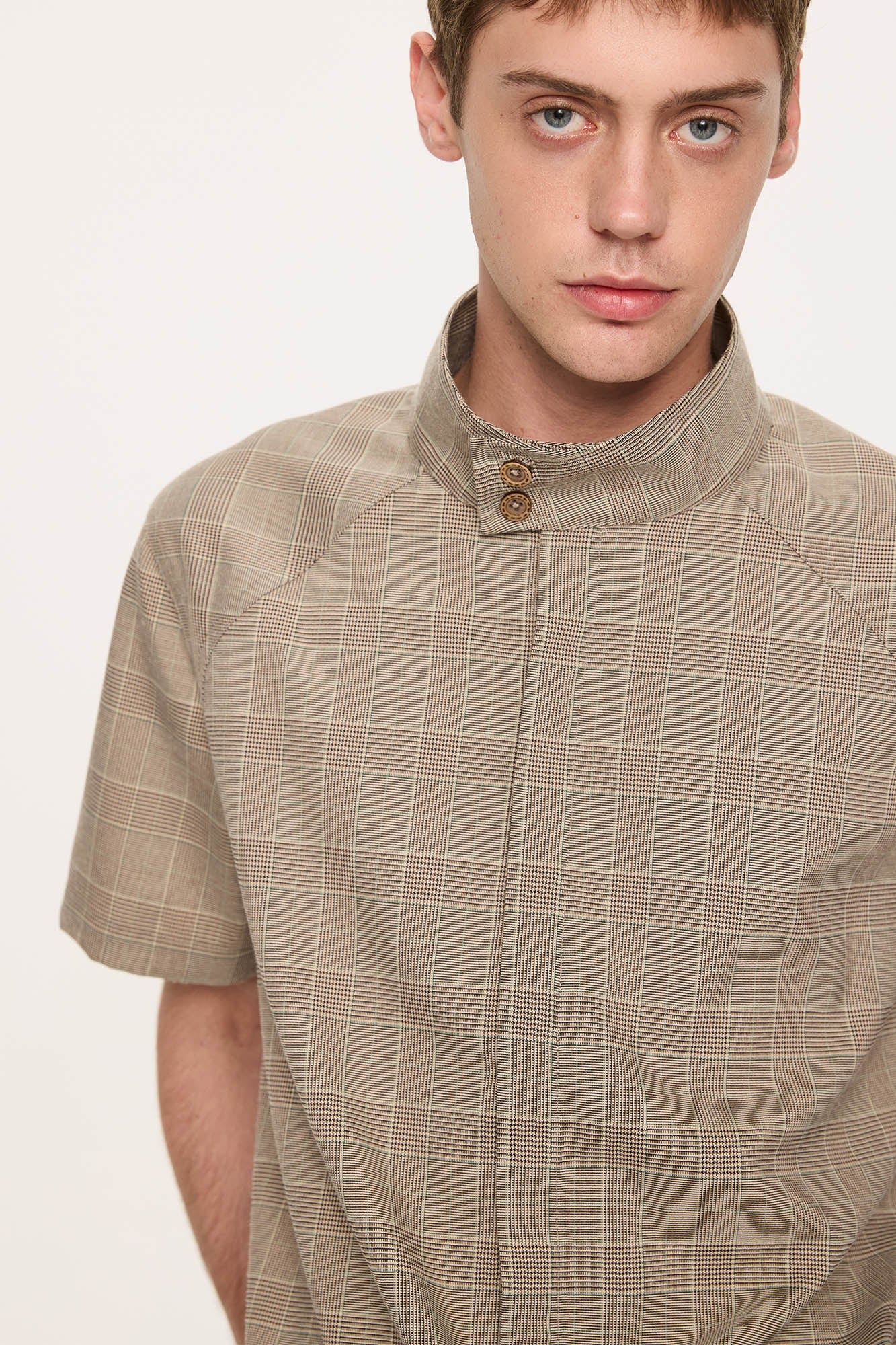 KREATE Harrington Stand-Collar Half Sleeve Shirt