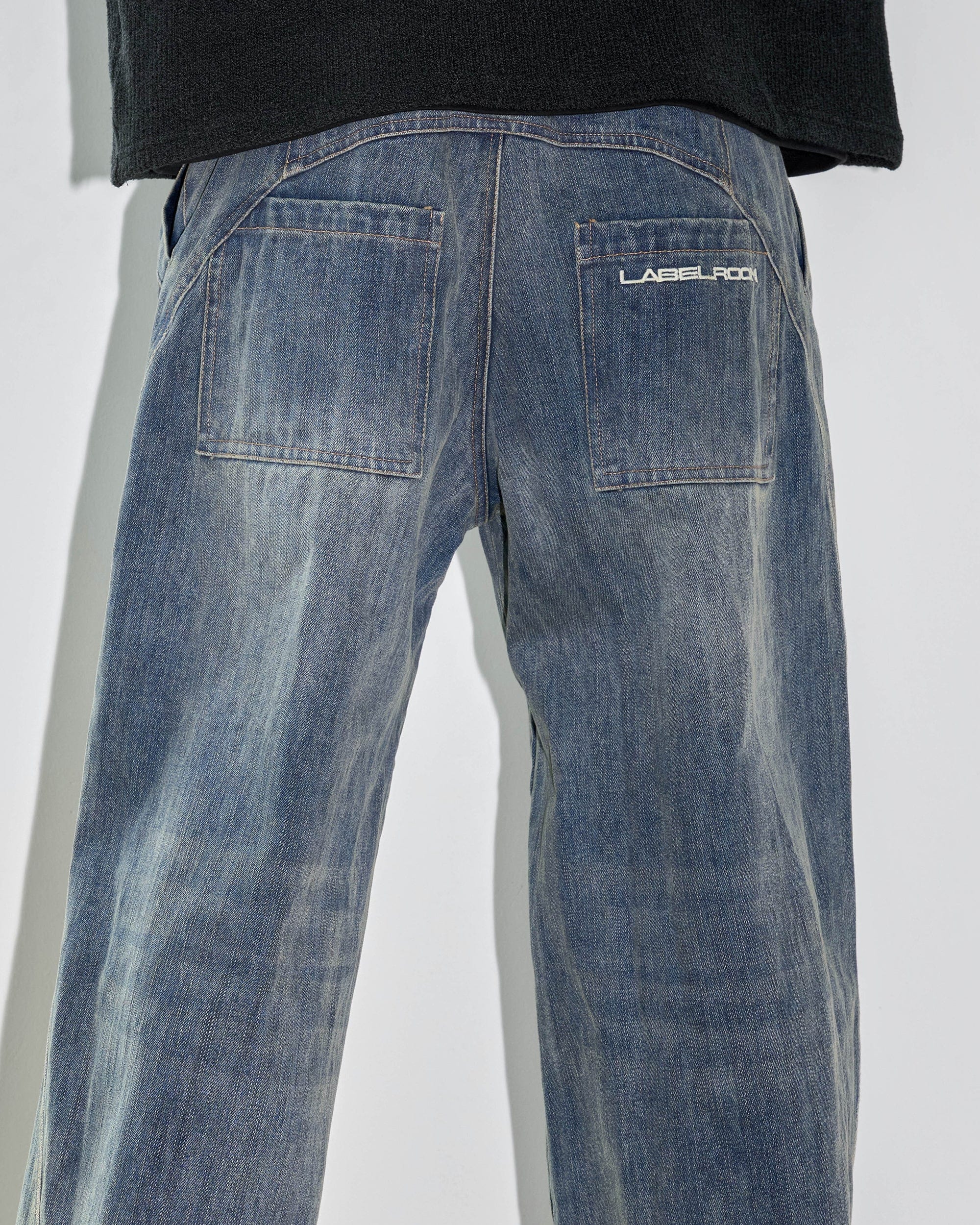 49PERCENT Deconstructed Washed Embroidered Logo Jeans