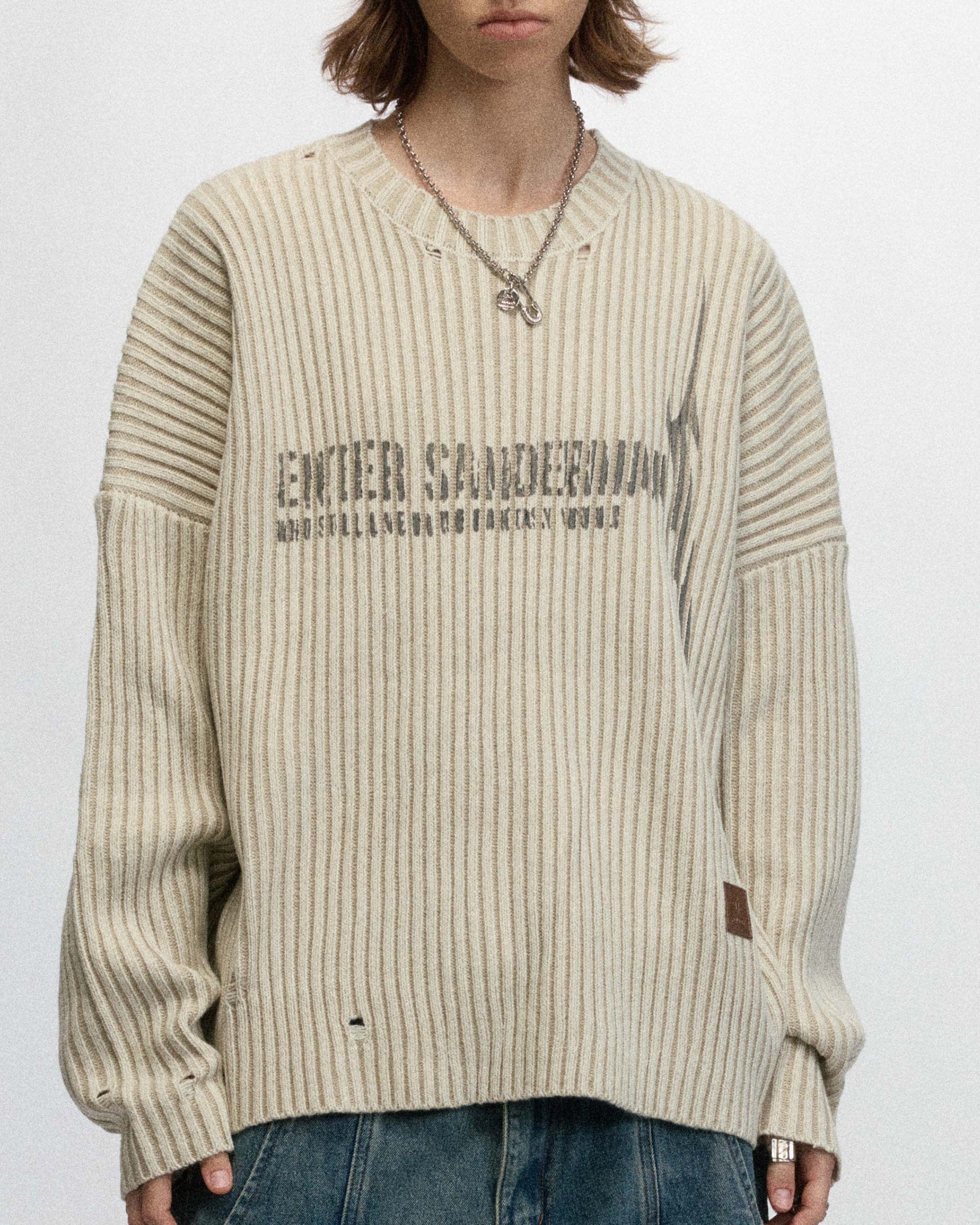 OVDY Faded Ripped Slogan Raw Edge Sweater