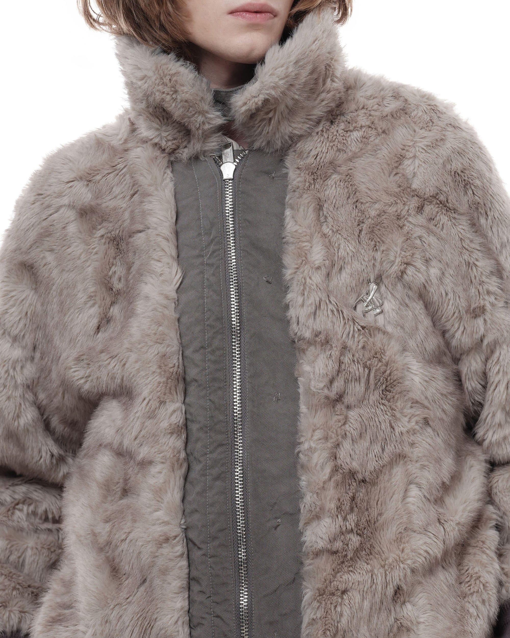 FACEONLAB Distressed Reversible Fuzzy N1 Military Jacket Grey