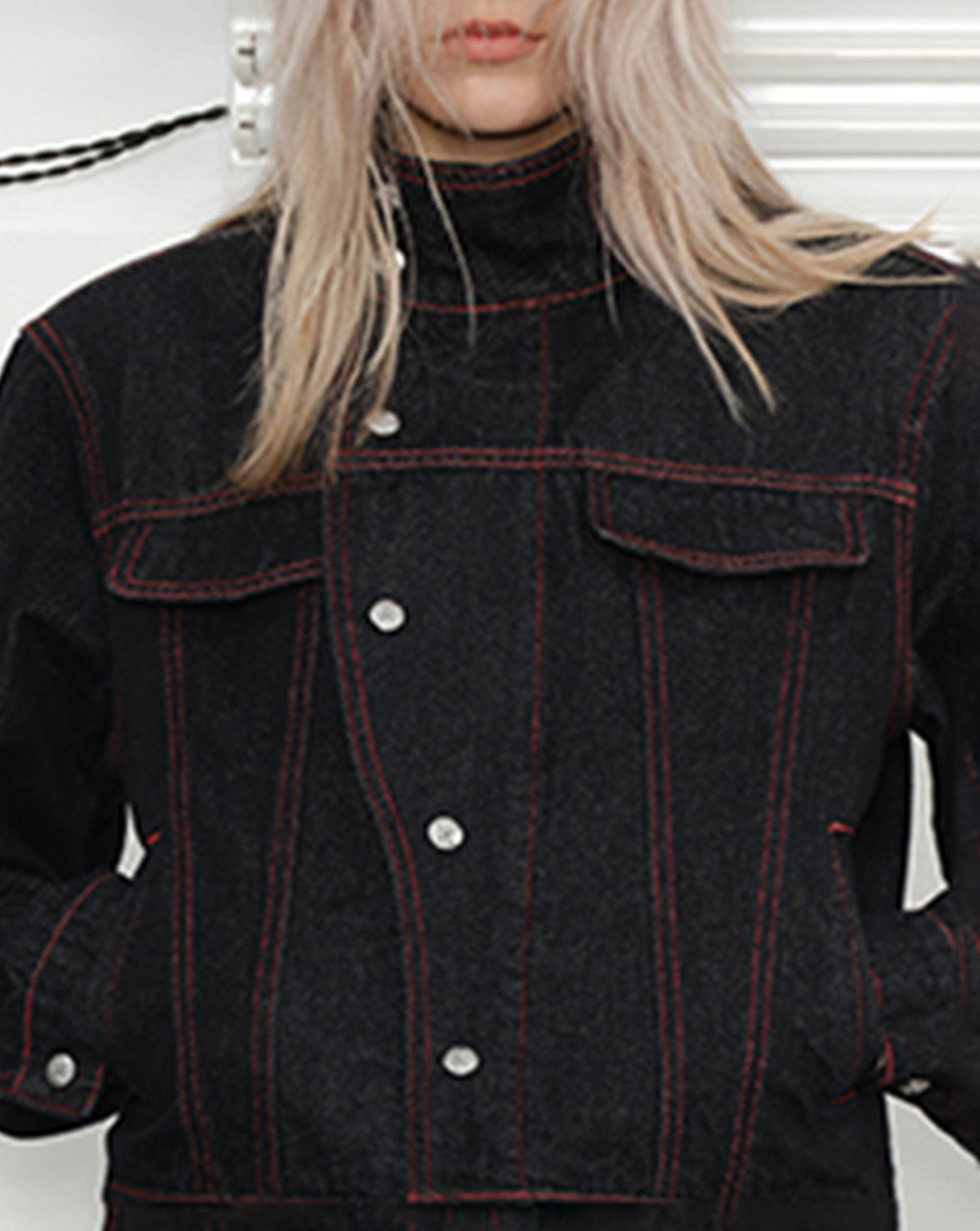 KREATE Asymmetrical Stand Collar Snap Jacket