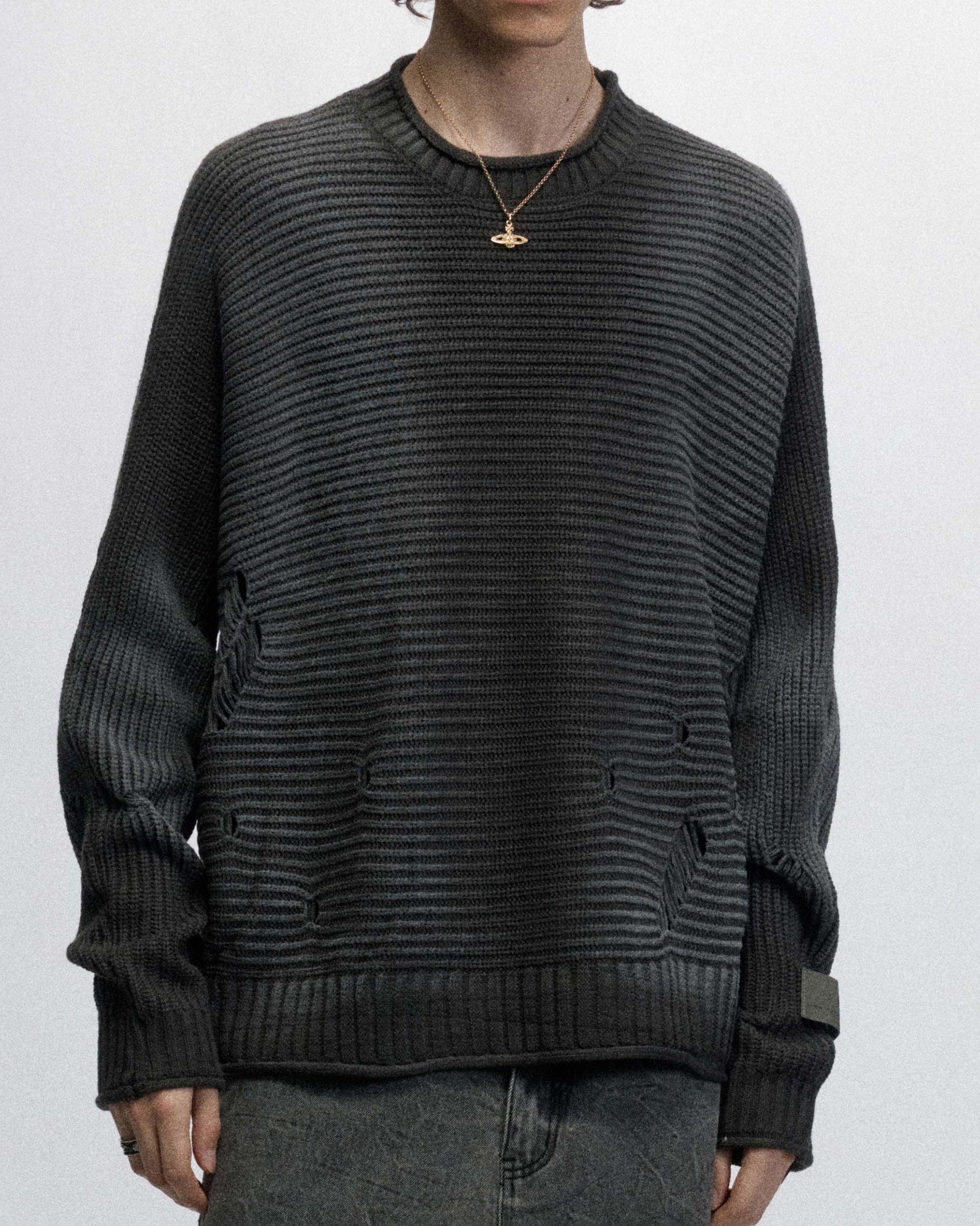 OVDY Faded Ripped Raw Edge Sweater