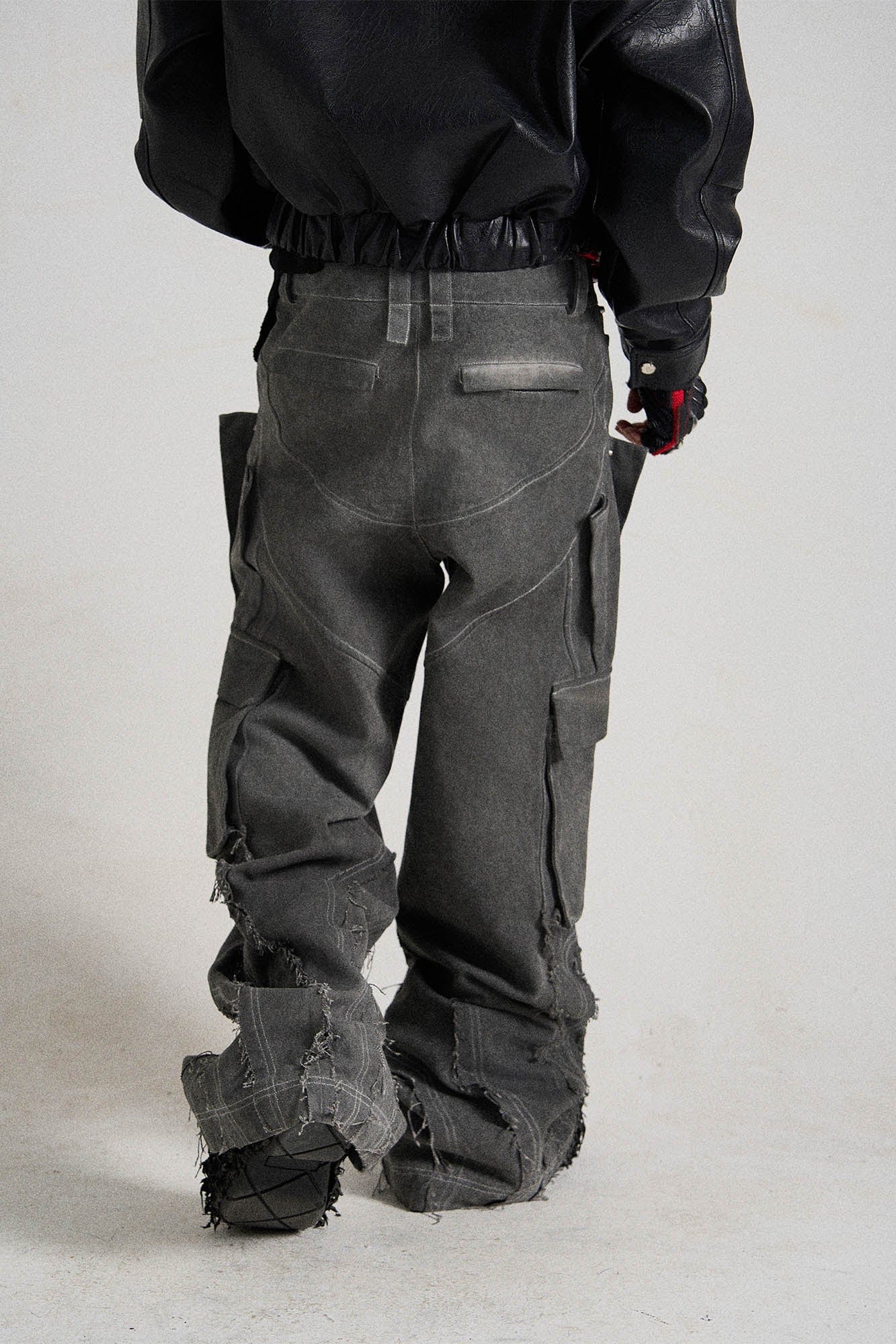 FLYERRER Deconstructed Multi-Pocket Frayed Cargo Pants