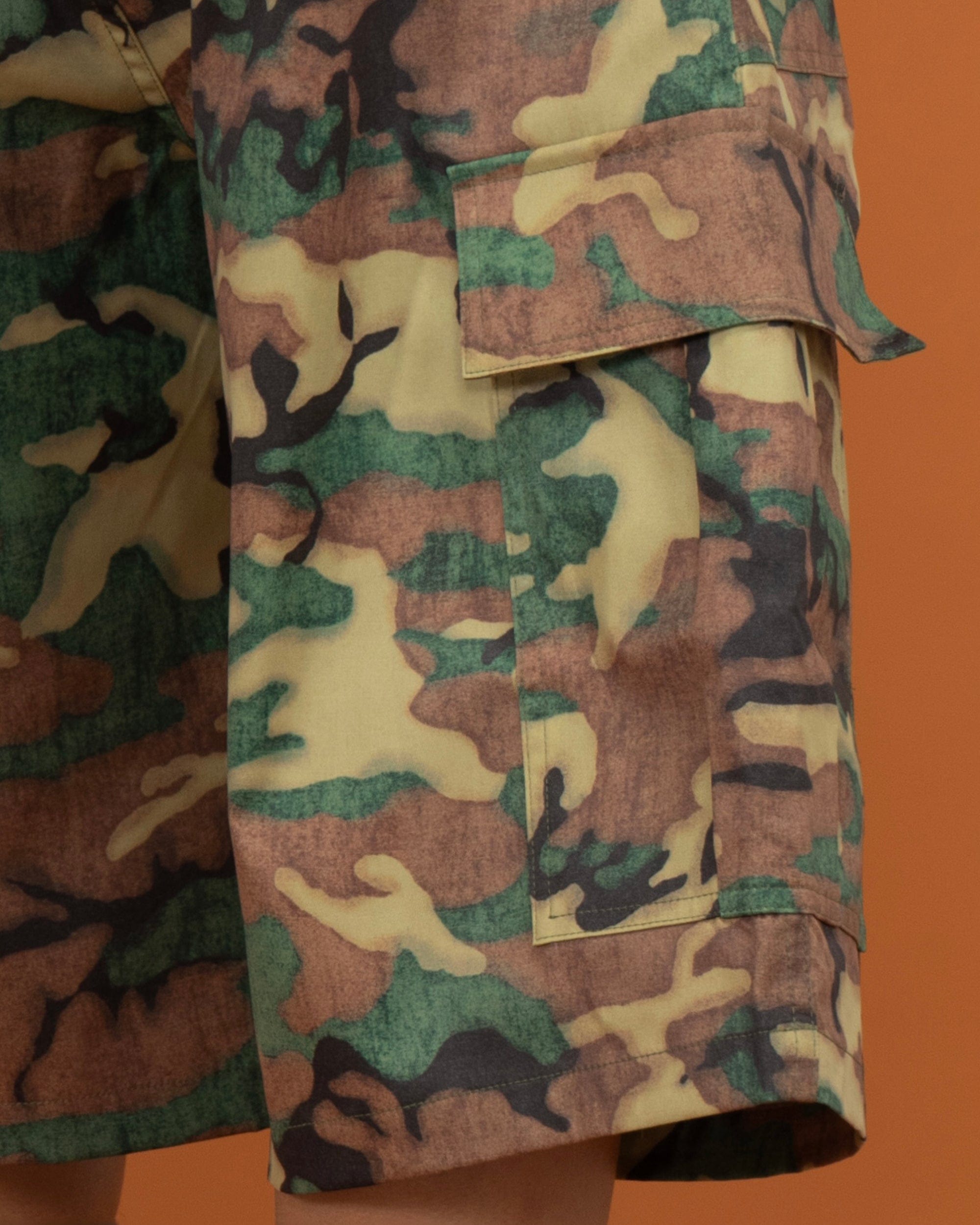 CLP Washed Crinkled Camo Cargo Shorts