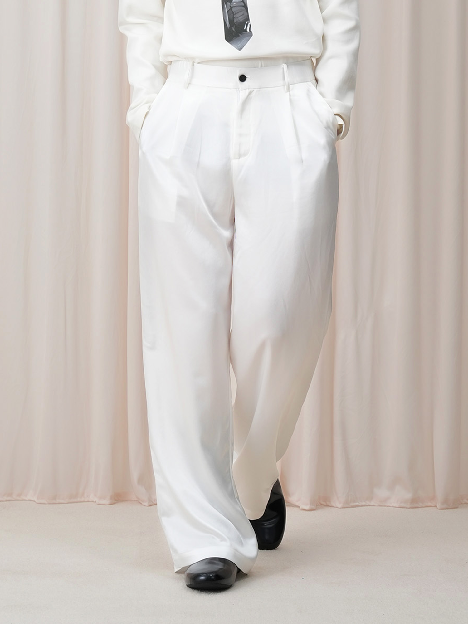 OUYANG WENJUN Minimal Satin Wide-Leg Pants, premium urban and streetwear designers apparel on PROJECTISR.com, OUYANG WENJUN