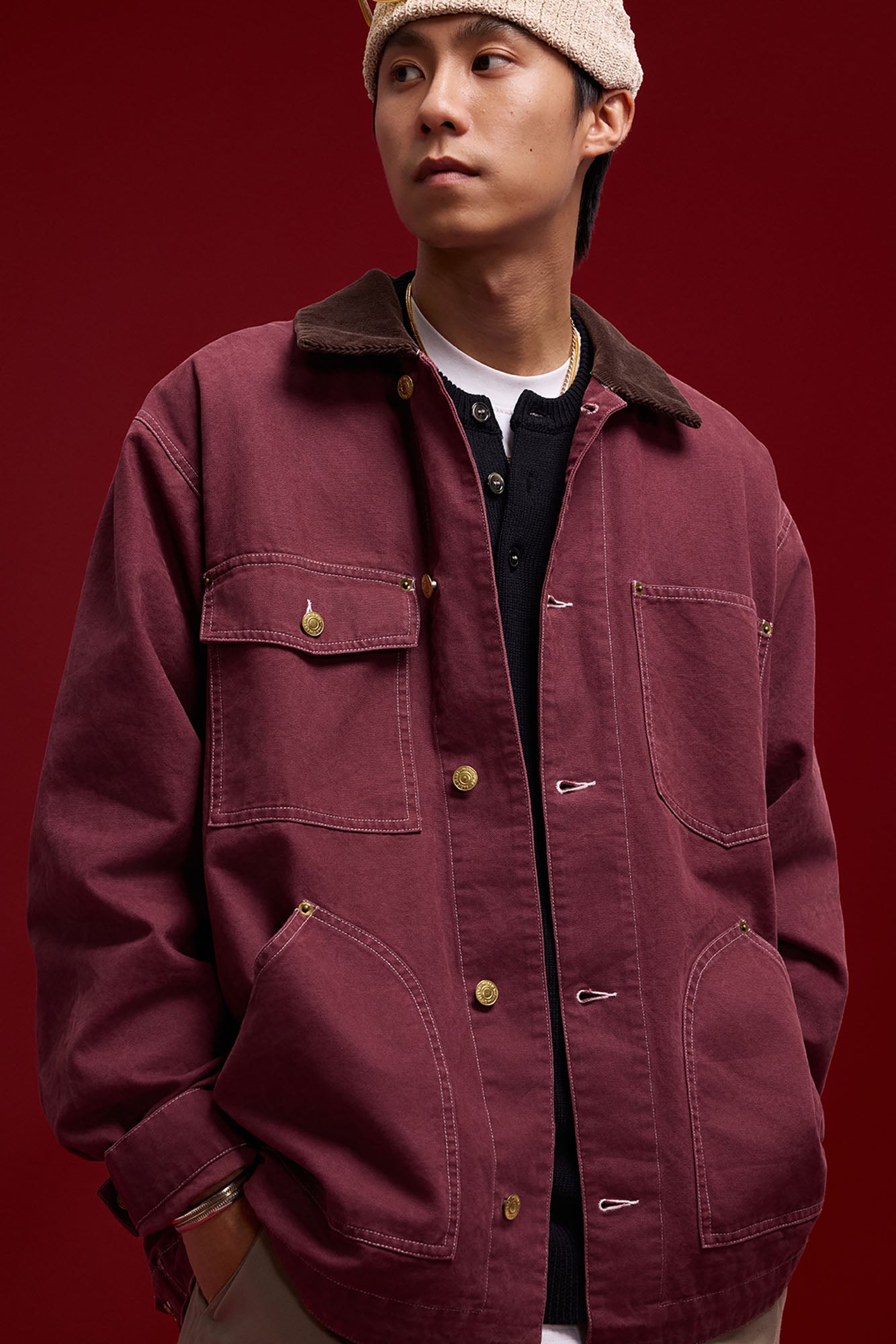 BANANA CLUB Contrast Collar Stitch Utility Jacket