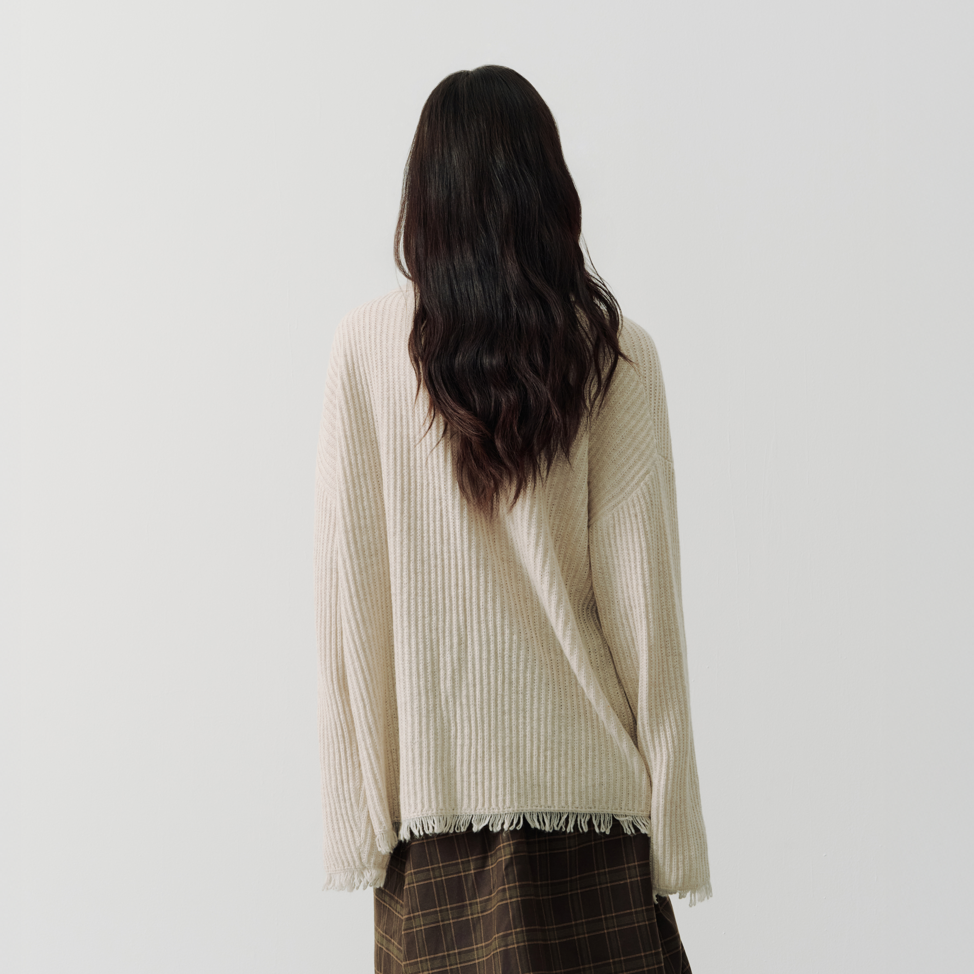 SAME FLOW Floral Embroidery Fringe-Hem Rib Cardigan