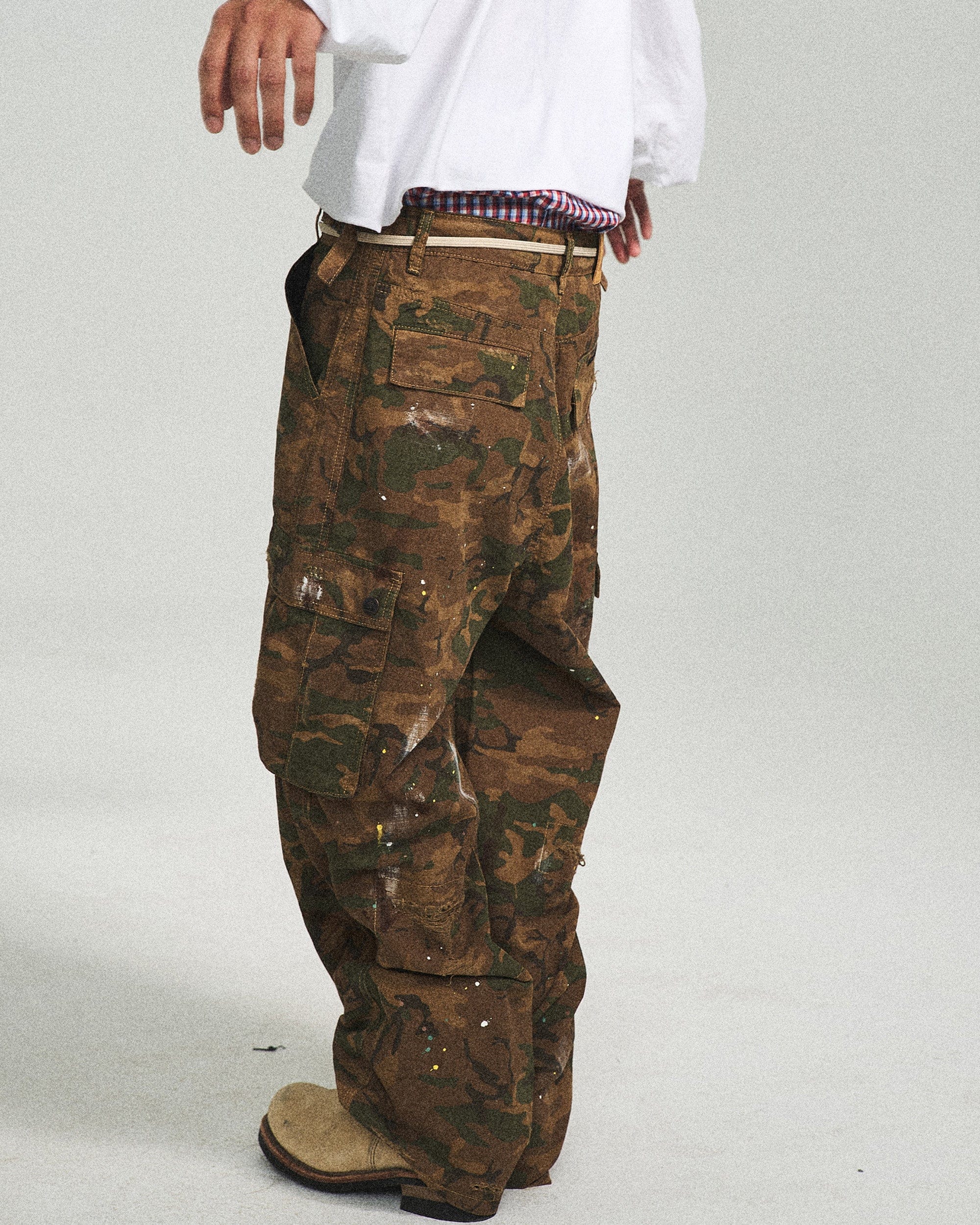 STEEPC Ink-Splashed Camo Cargo Pants Green