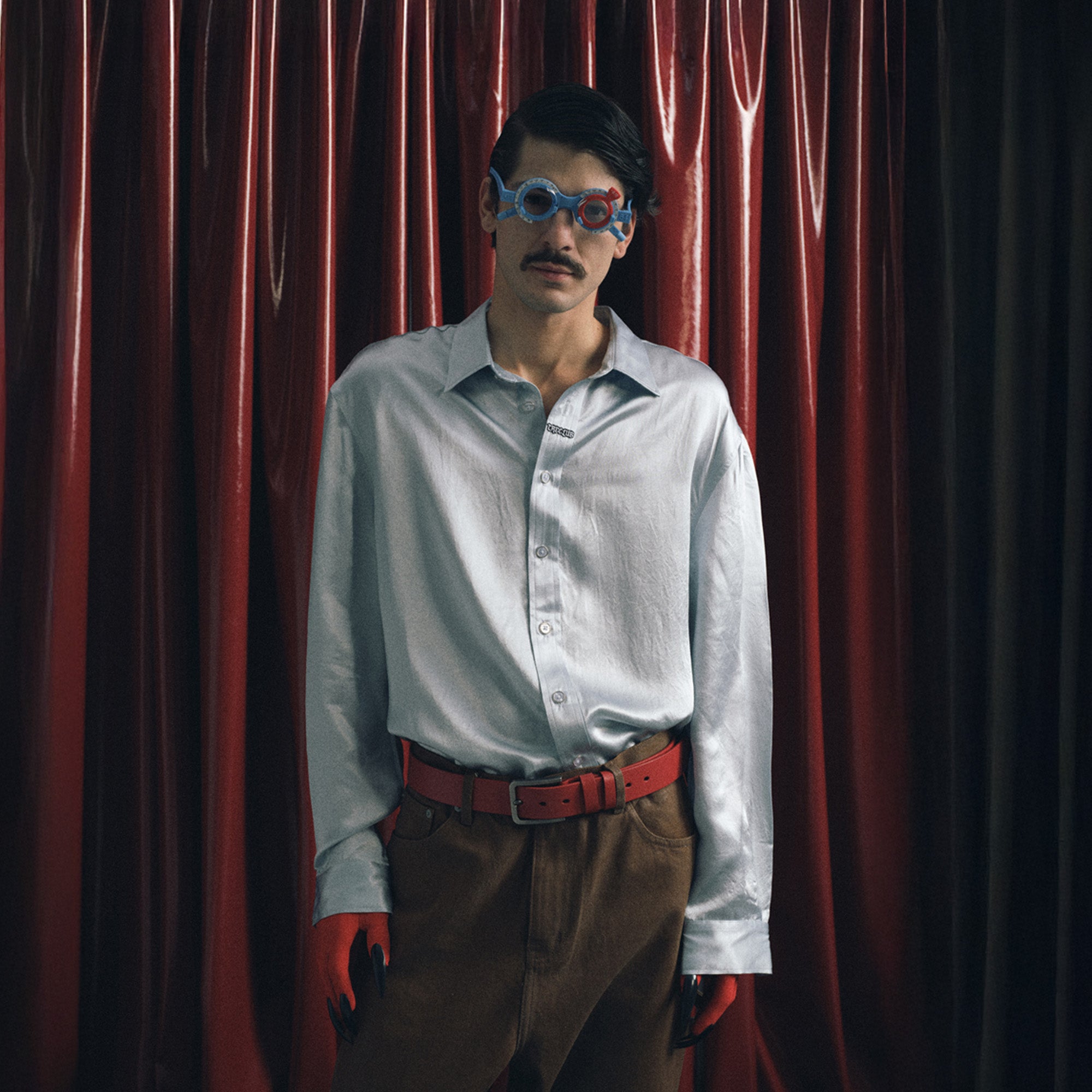 TRECLUB Glossy Embroidered-Placket Drapey Shirt