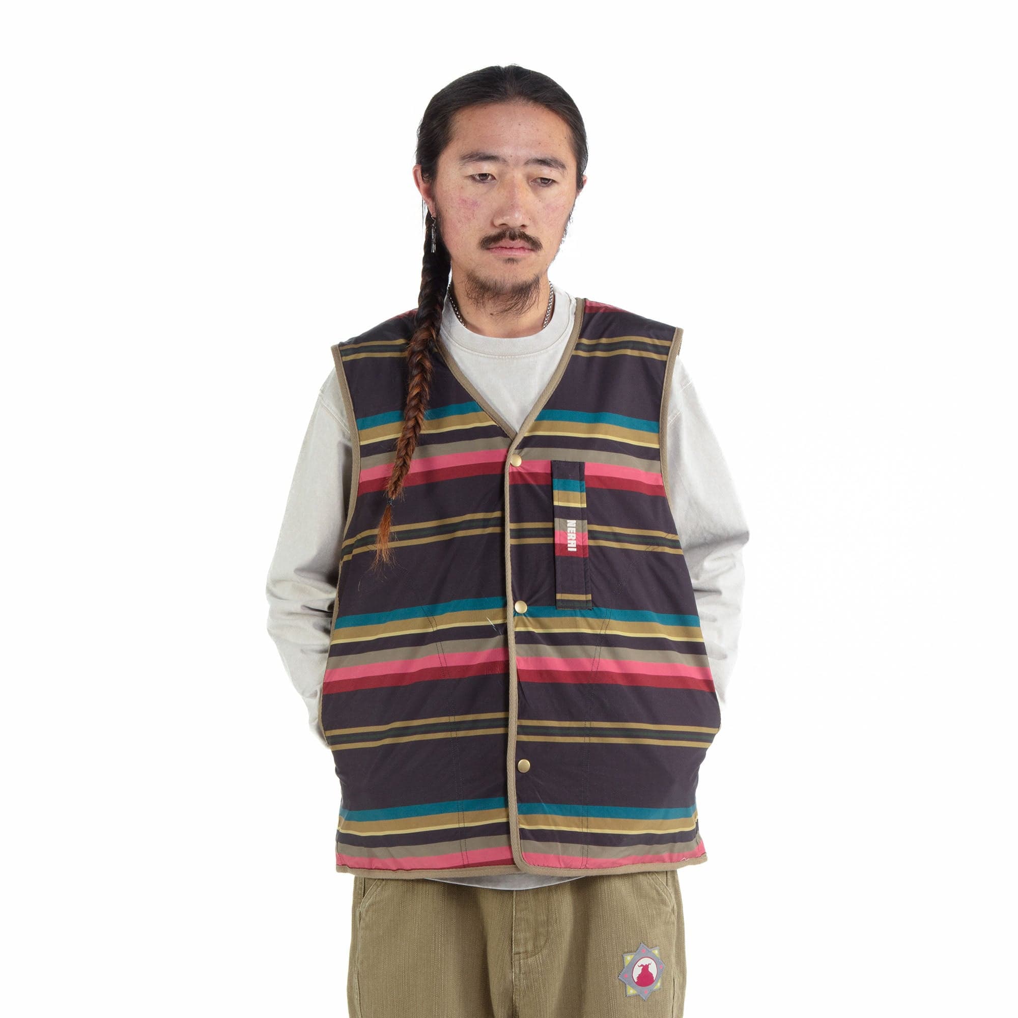 NERHI Reversible Striped Multi-Pocket Utility Vest, premium urban and streetwear designers apparel on PROJECTISR.com, NERHI