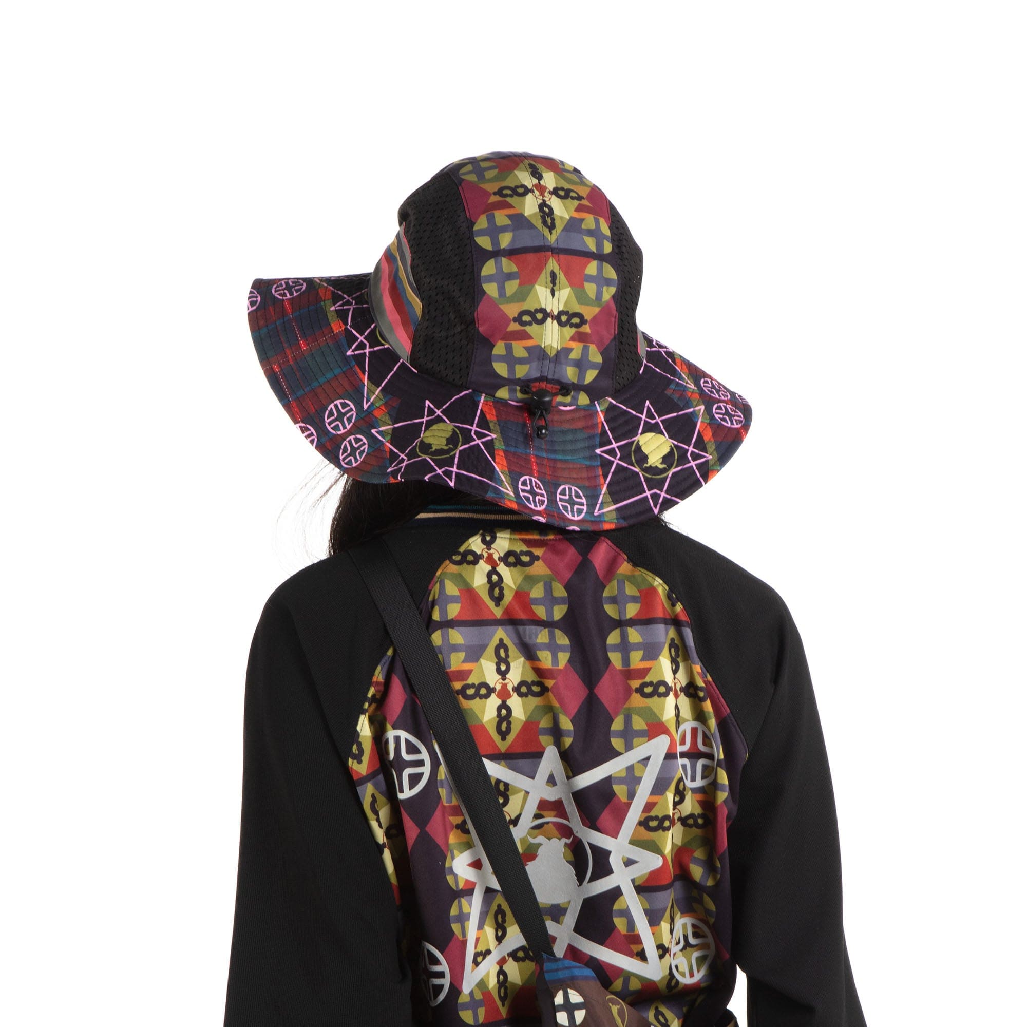 NERHI Mesh-Paneled Tribal Graphic Bucket Hat, premium urban and streetwear designers apparel on PROJECTISR.com, NERHI