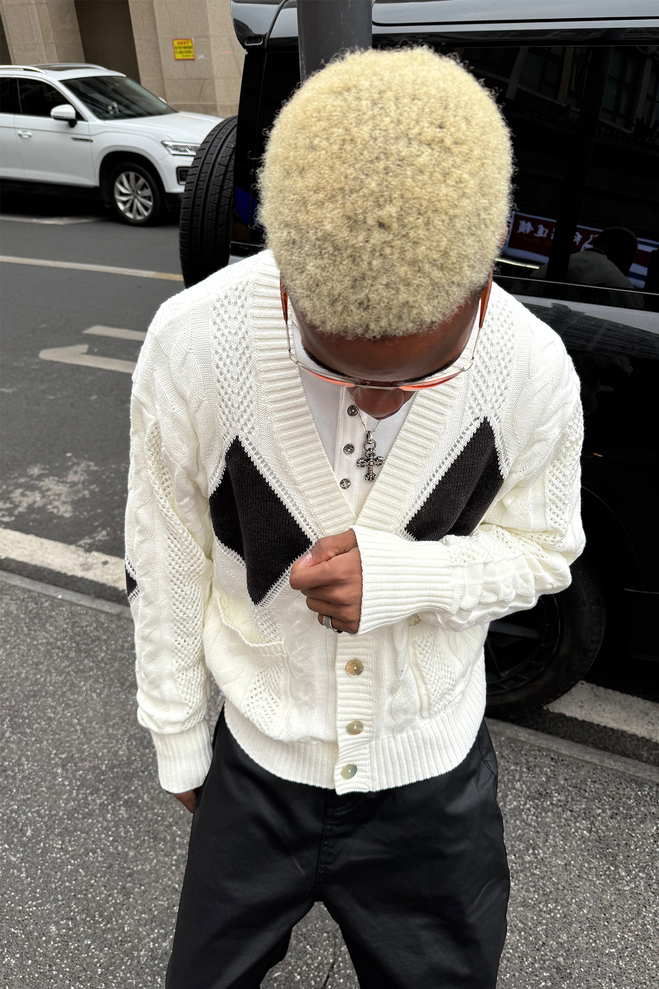 STEEPC Retro Cable-Knit Argyle V-Neck Cardigan, premium urban and streetwear designers apparel on PROJECTISR.com, STEEPC