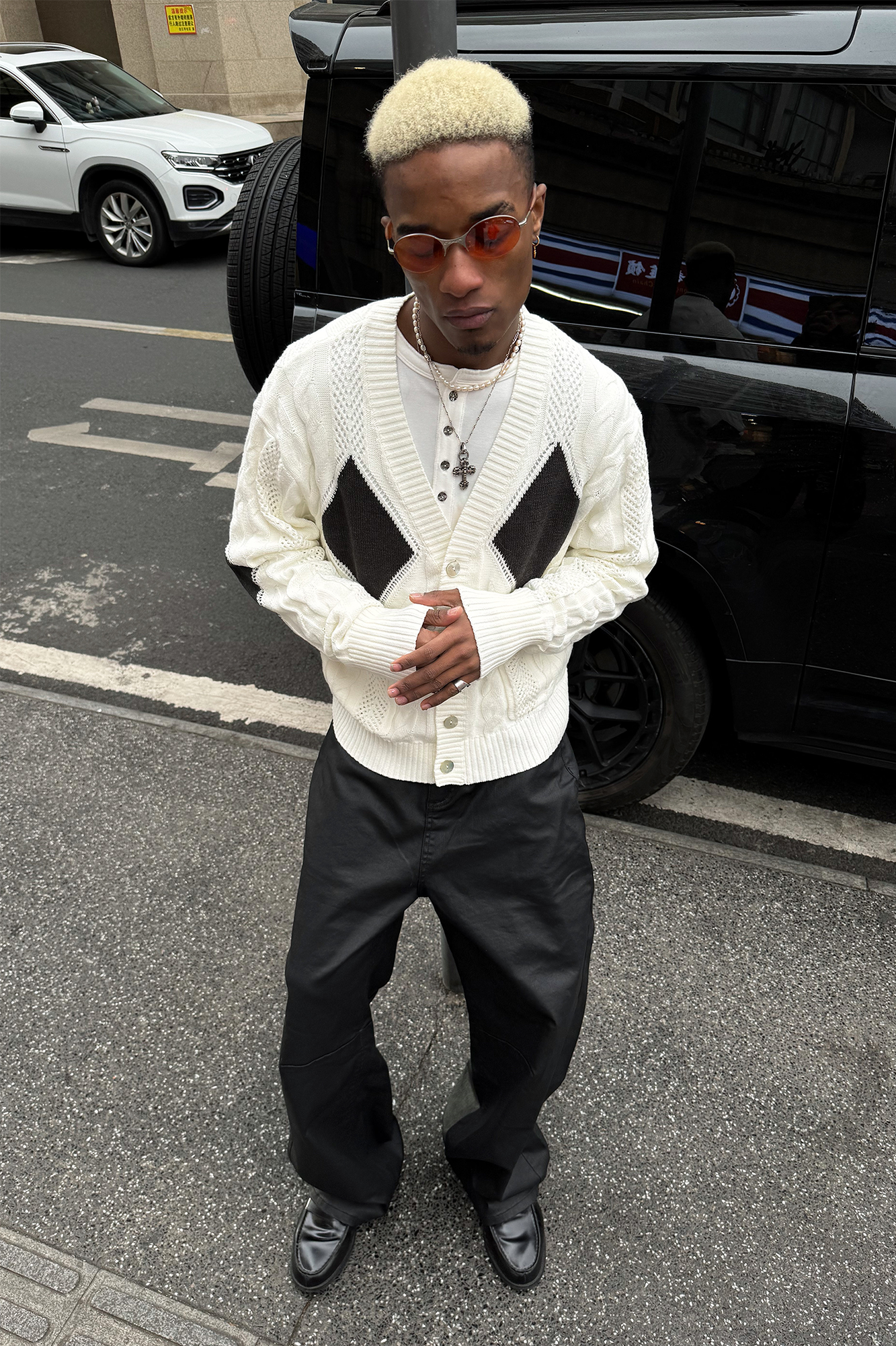 STEEPC Retro Cable-Knit Argyle V-Neck Cardigan, premium urban and streetwear designers apparel on PROJECTISR.com, STEEPC