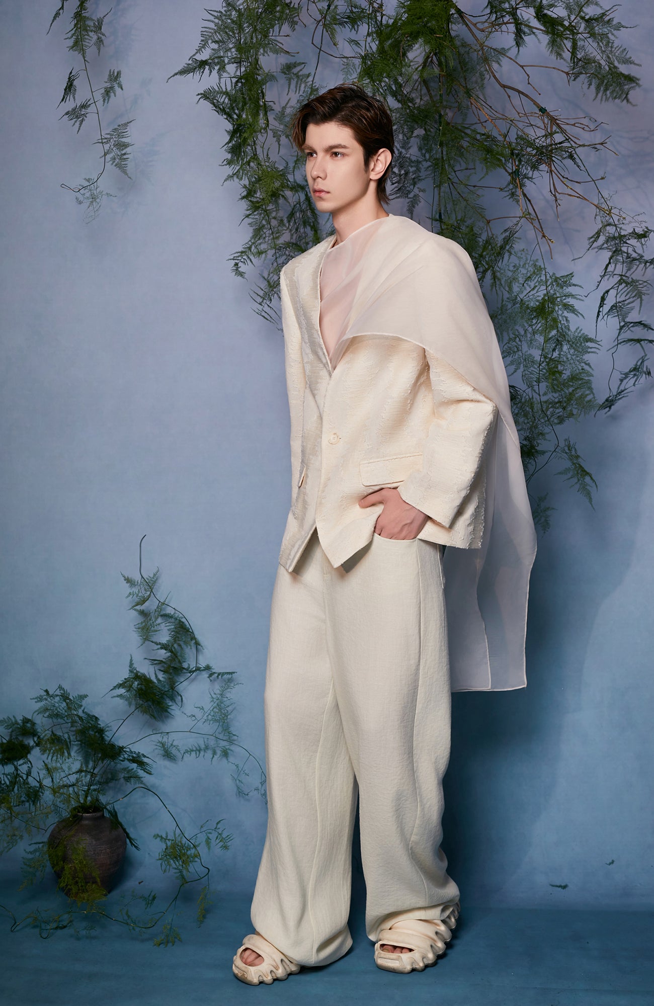 JIECHI Asymmetrical Overlay Draped Blazer, premium urban and streetwear designers apparel on PROJECTISR.com, JIECHI