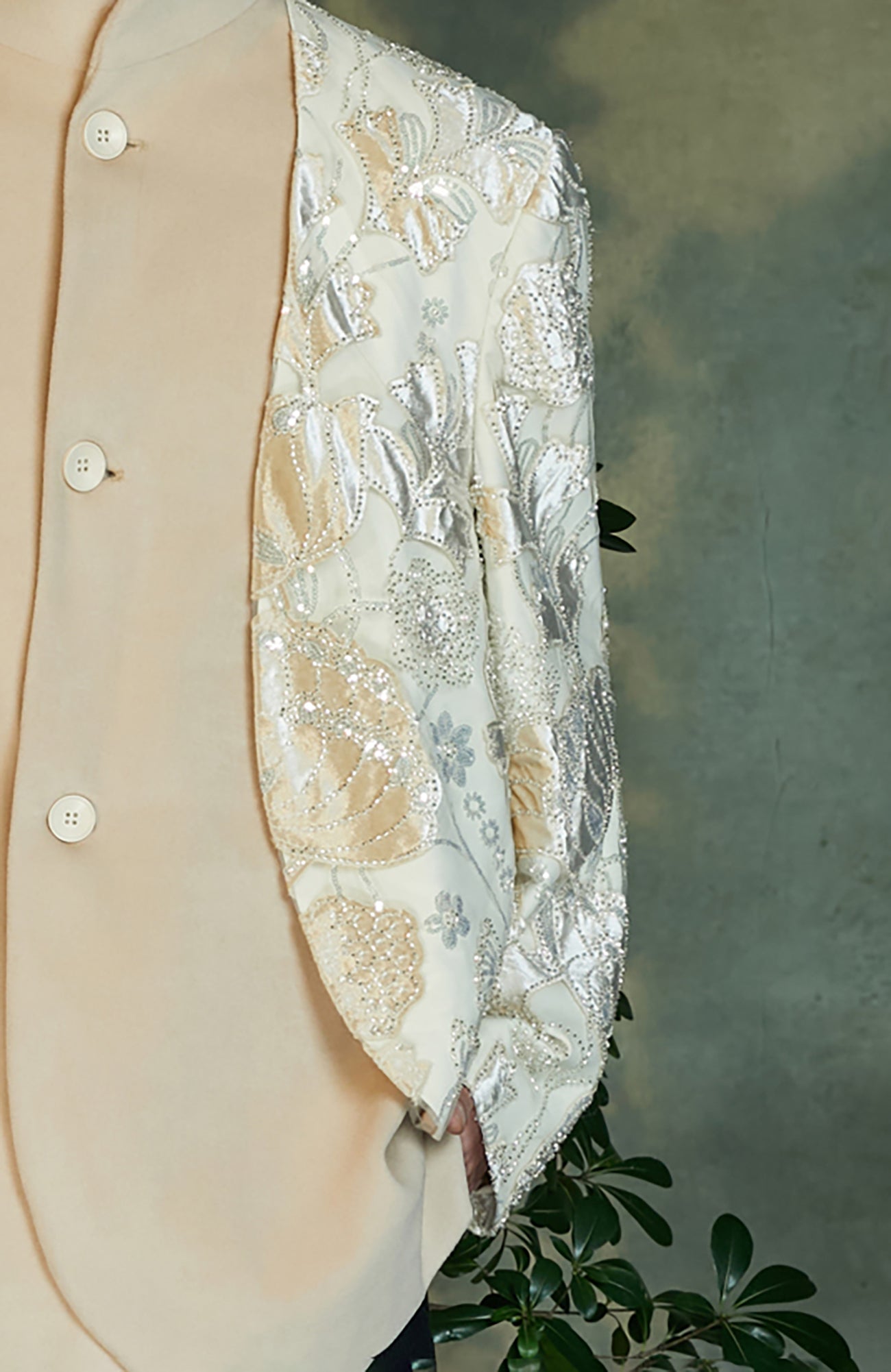 JIECHI Jacquard Embroidered Layered Mandarin Blazer