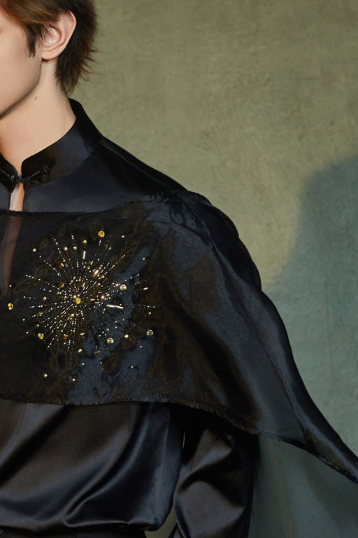 JIECHI Star Embellished Mandarin Collar Shirt, premium urban and streetwear designers apparel on PROJECTISR.com, JIECHI